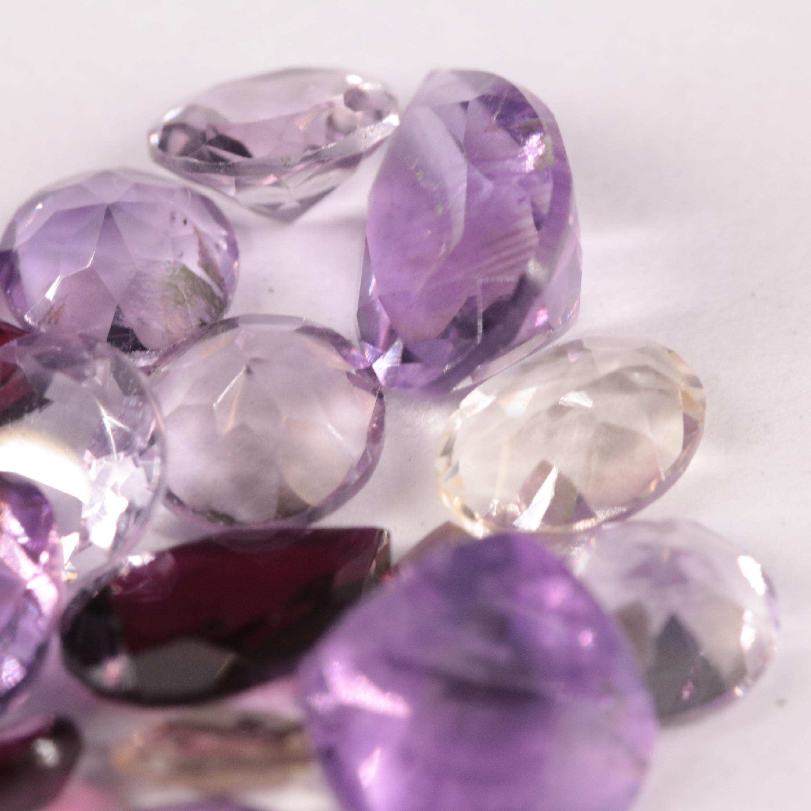 Loose 25.80 CTW Gemstone Lot Featuring Amethyst, Citrine and Rhodolite Garnet