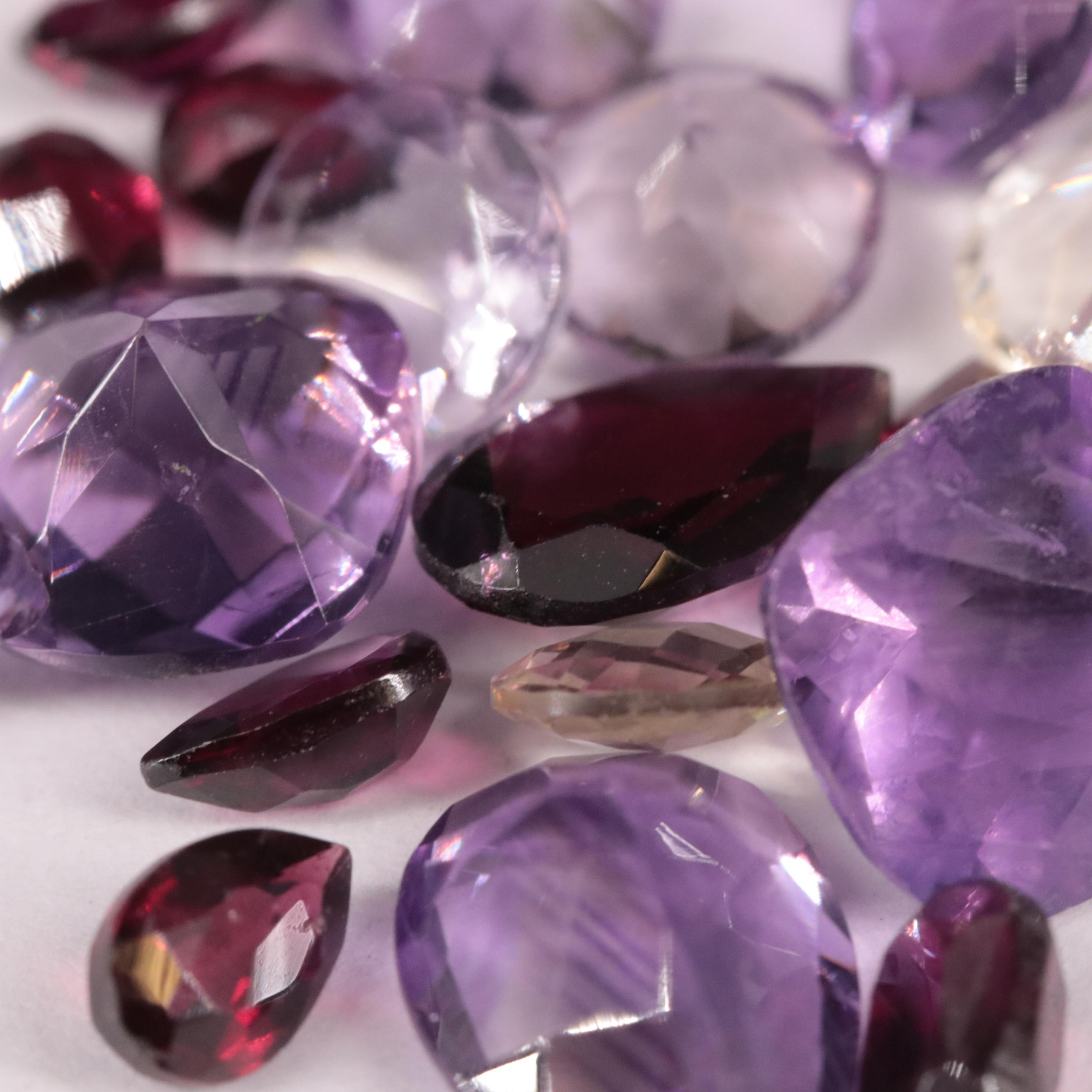Loose 25.80 CTW Gemstone Lot Featuring Amethyst, Citrine and Rhodolite Garnet