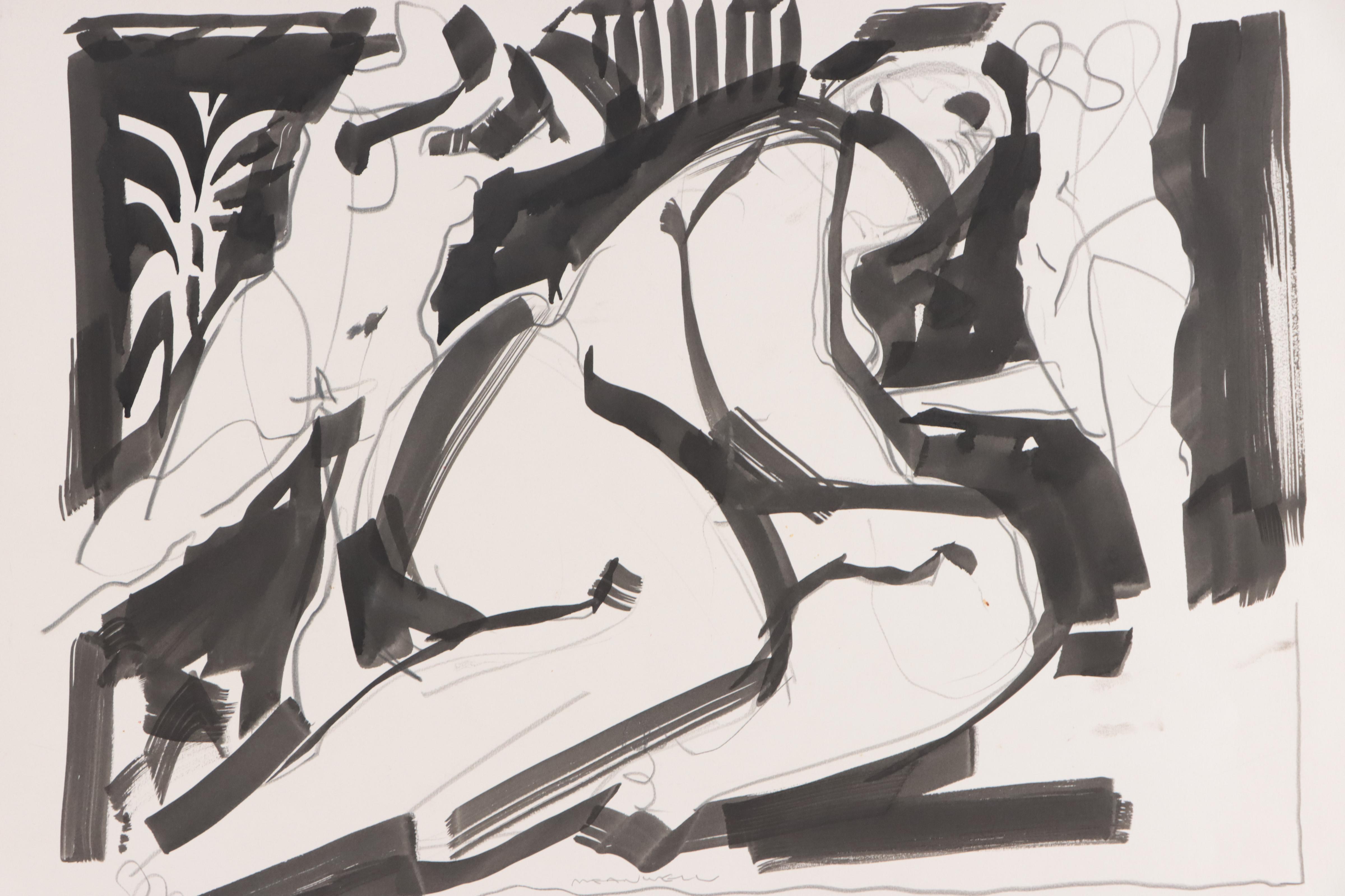 Jack Meanwell Figural Ink and Graphite Drawing, Late 20th Century