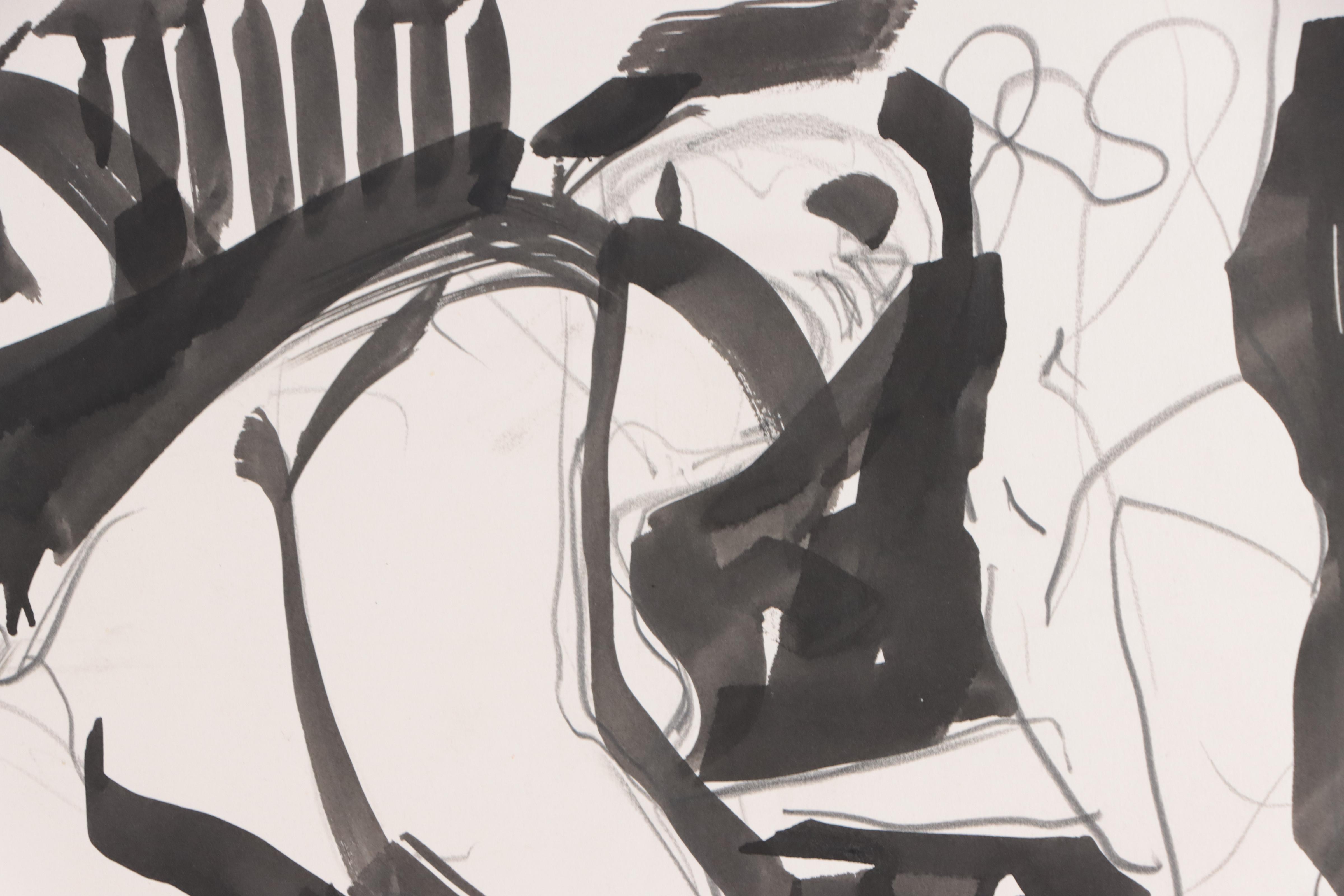 Jack Meanwell Figural Ink and Graphite Drawing, Late 20th Century