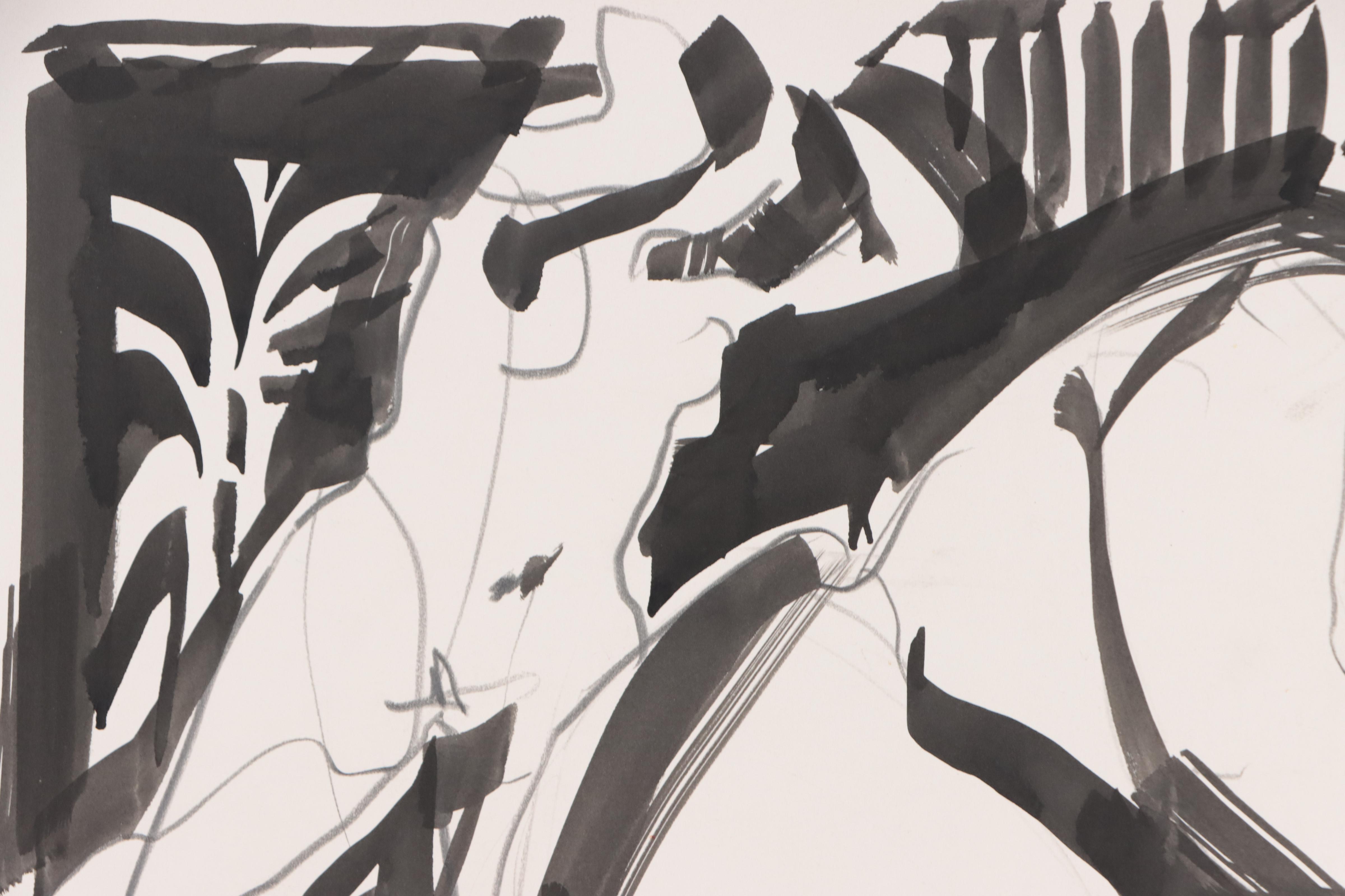 Jack Meanwell Figural Ink and Graphite Drawing, Late 20th Century