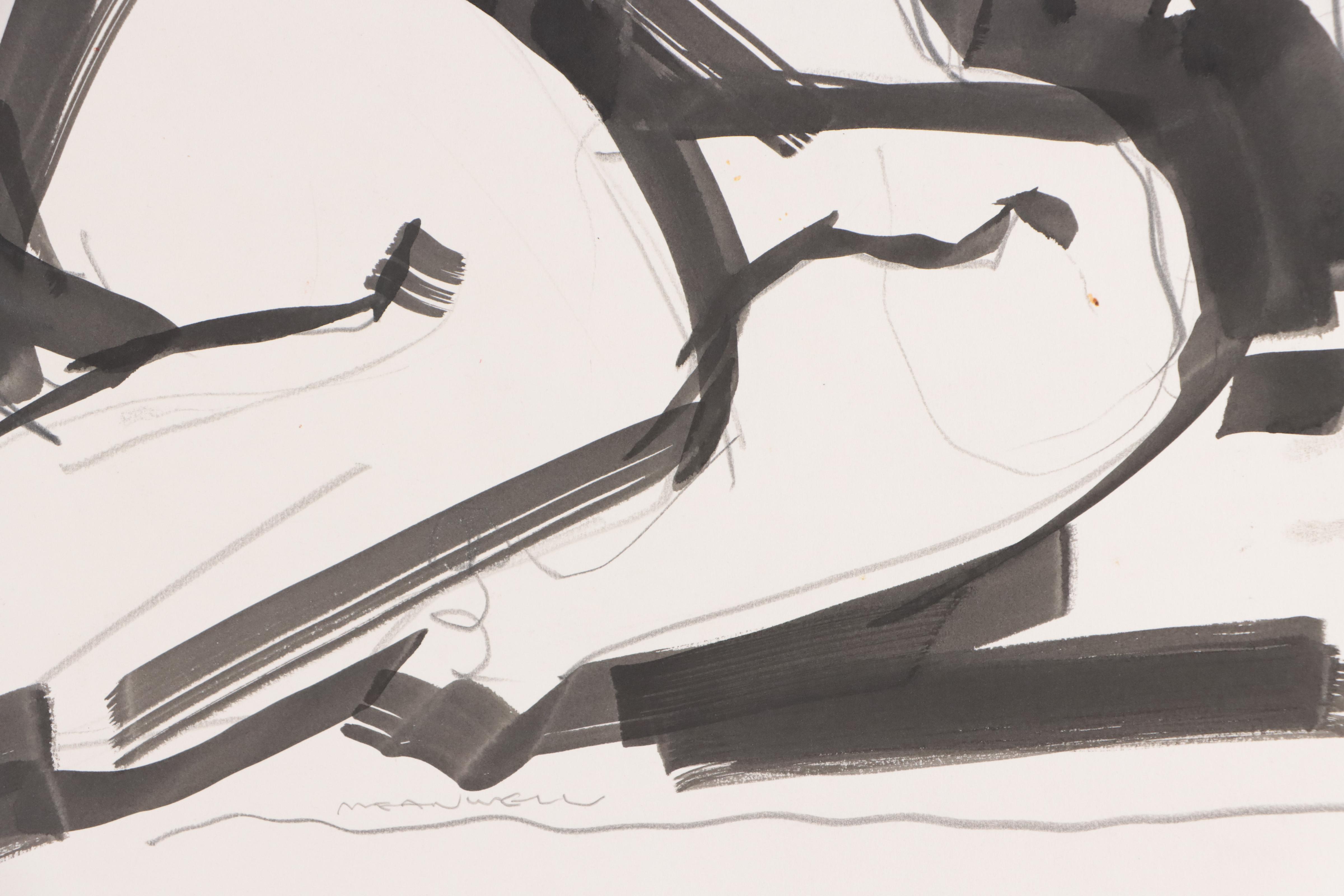 Jack Meanwell Figural Ink and Graphite Drawing, Late 20th Century