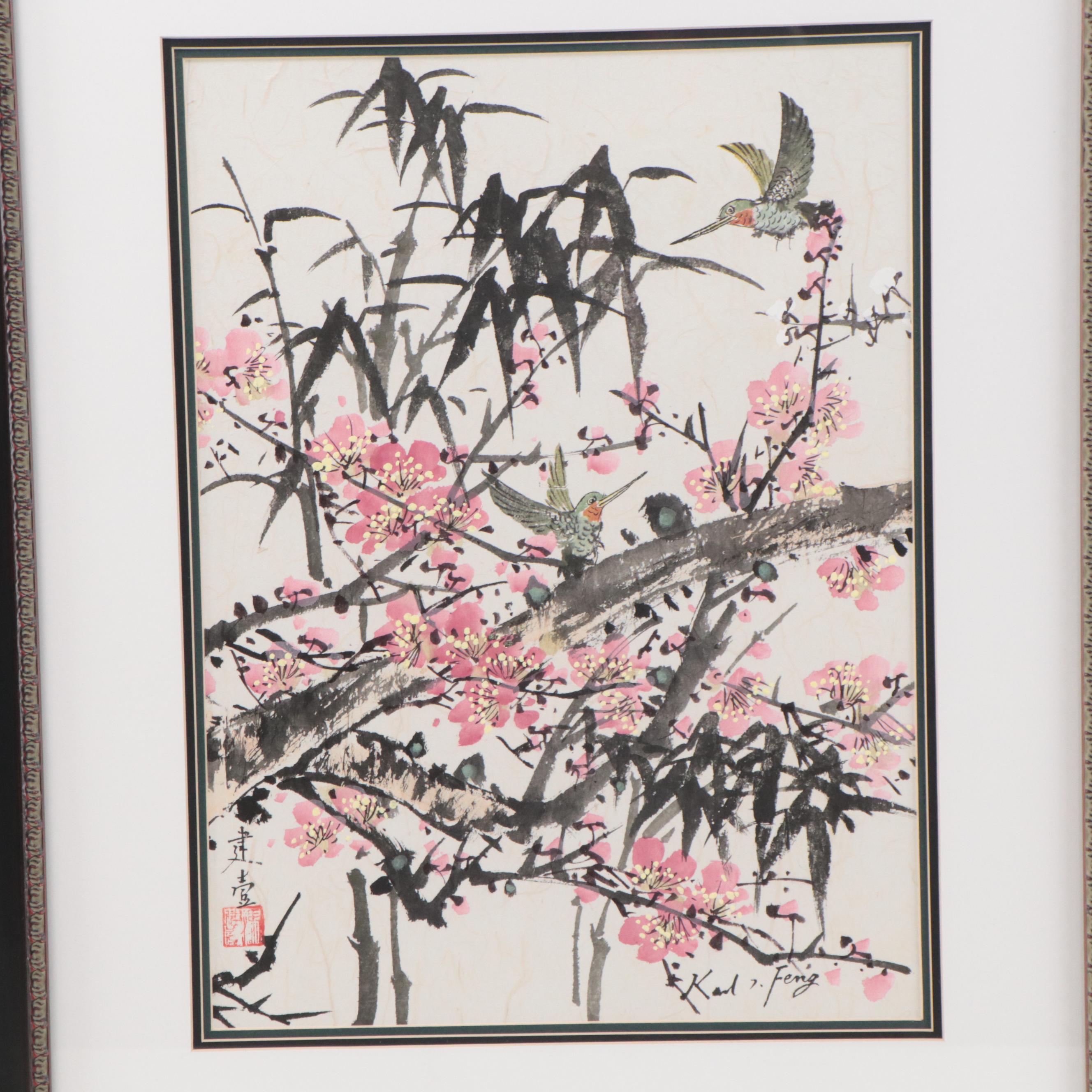 Karl J. Feng Ink and Watercolor Paintings of Flowers