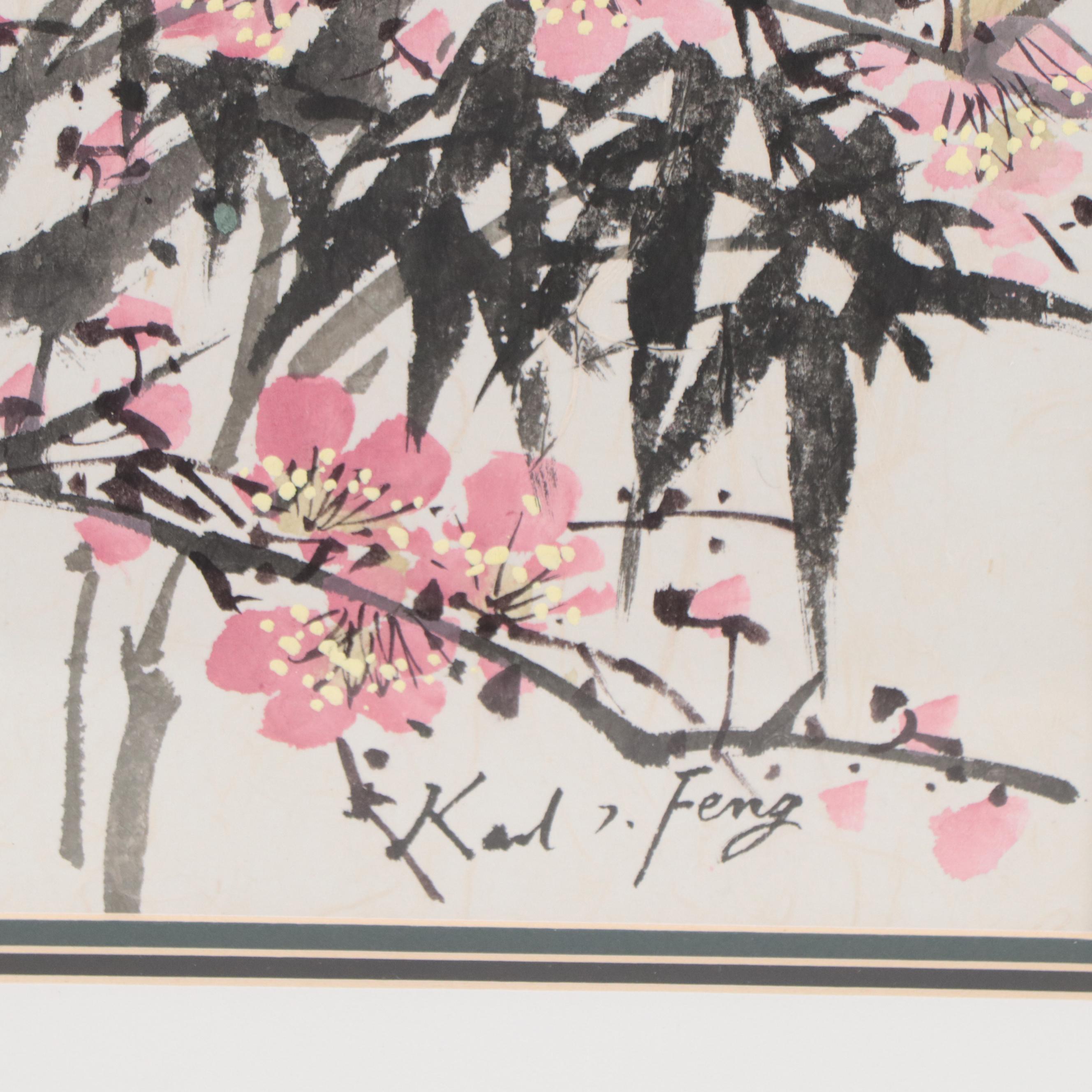 Karl J. Feng Ink and Watercolor Paintings of Flowers