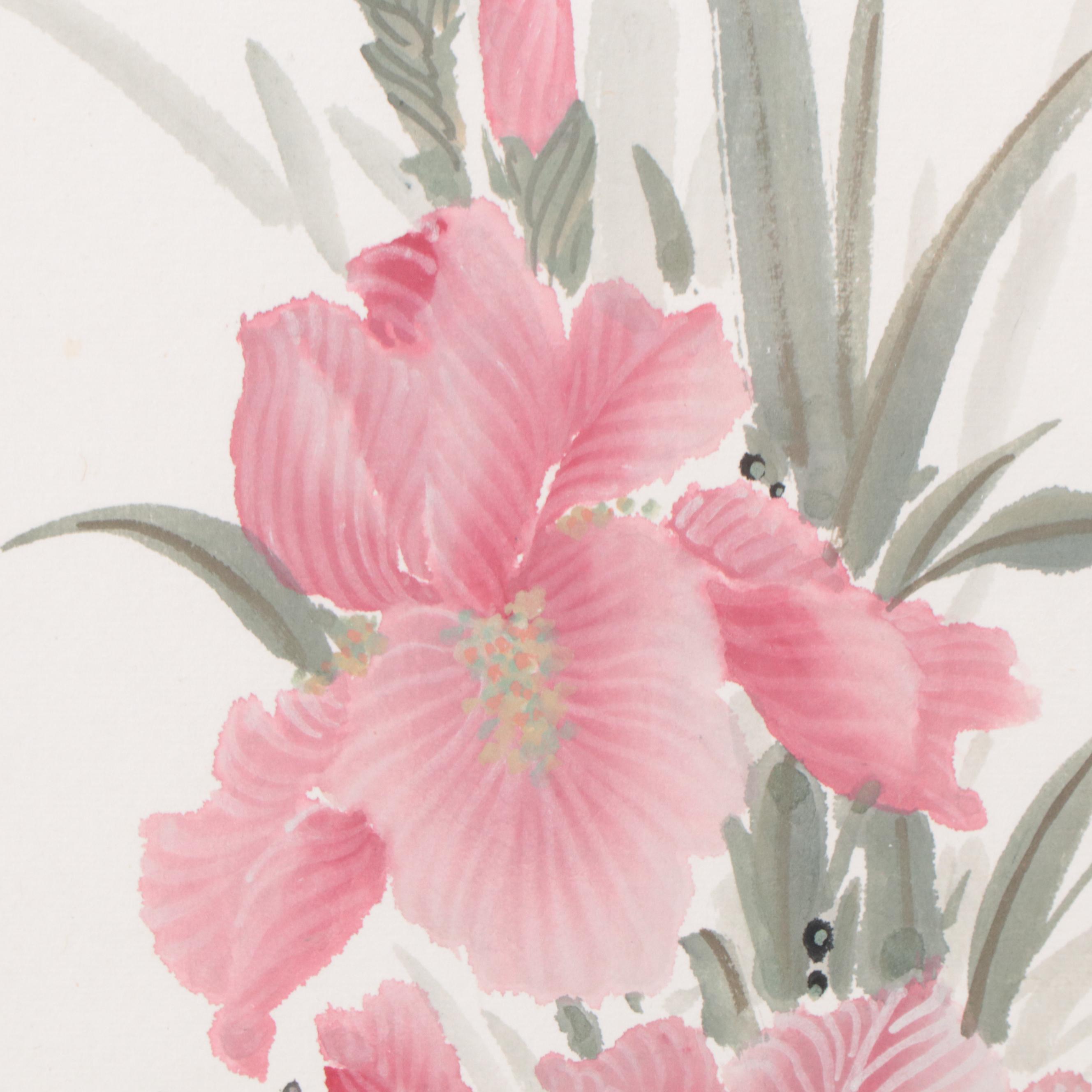 Karl J. Feng Ink and Watercolor Paintings of Flowers