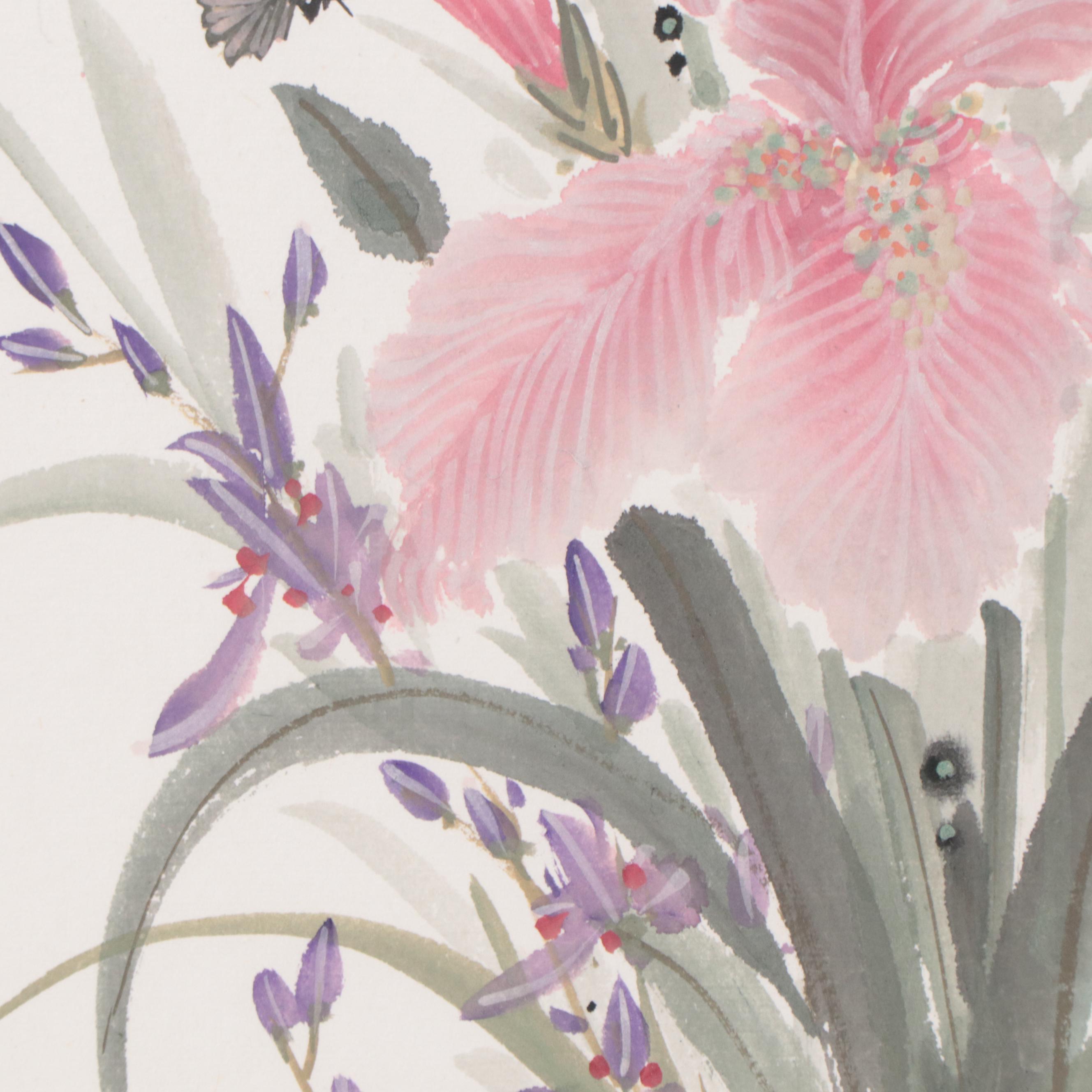 Karl J. Feng Ink and Watercolor Paintings of Flowers