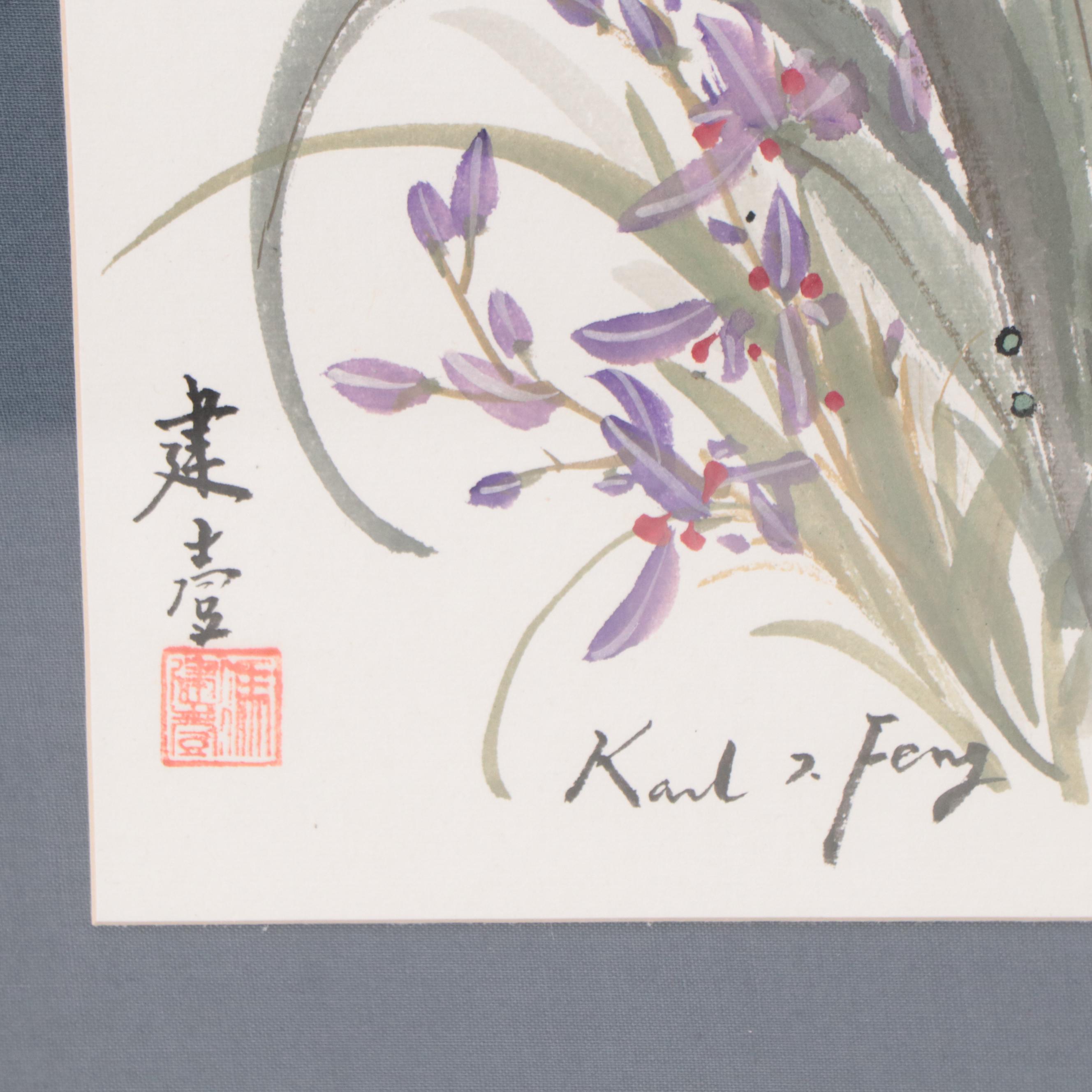 Karl J. Feng Ink and Watercolor Paintings of Flowers
