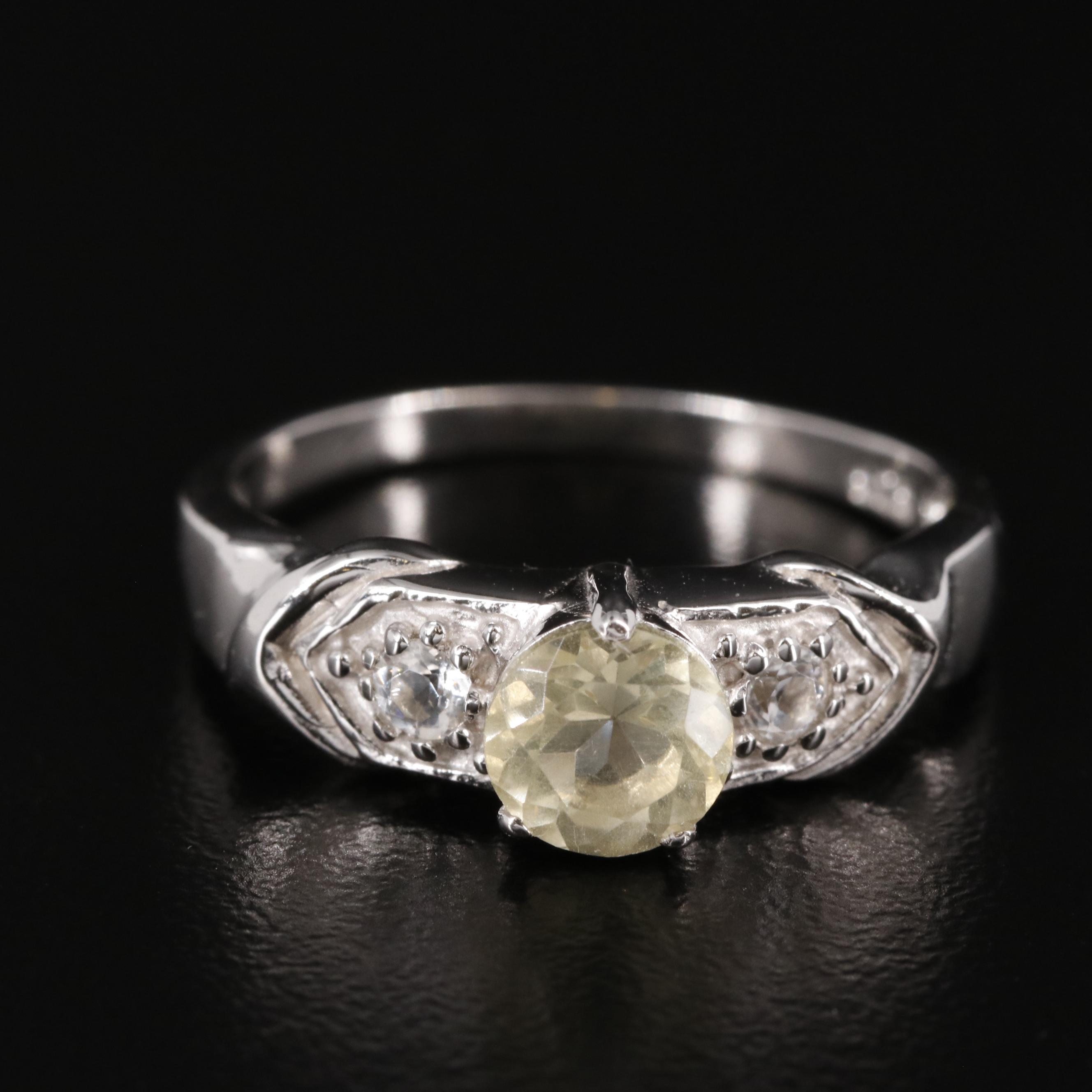 Sterling Citrine and White Zircon Ring