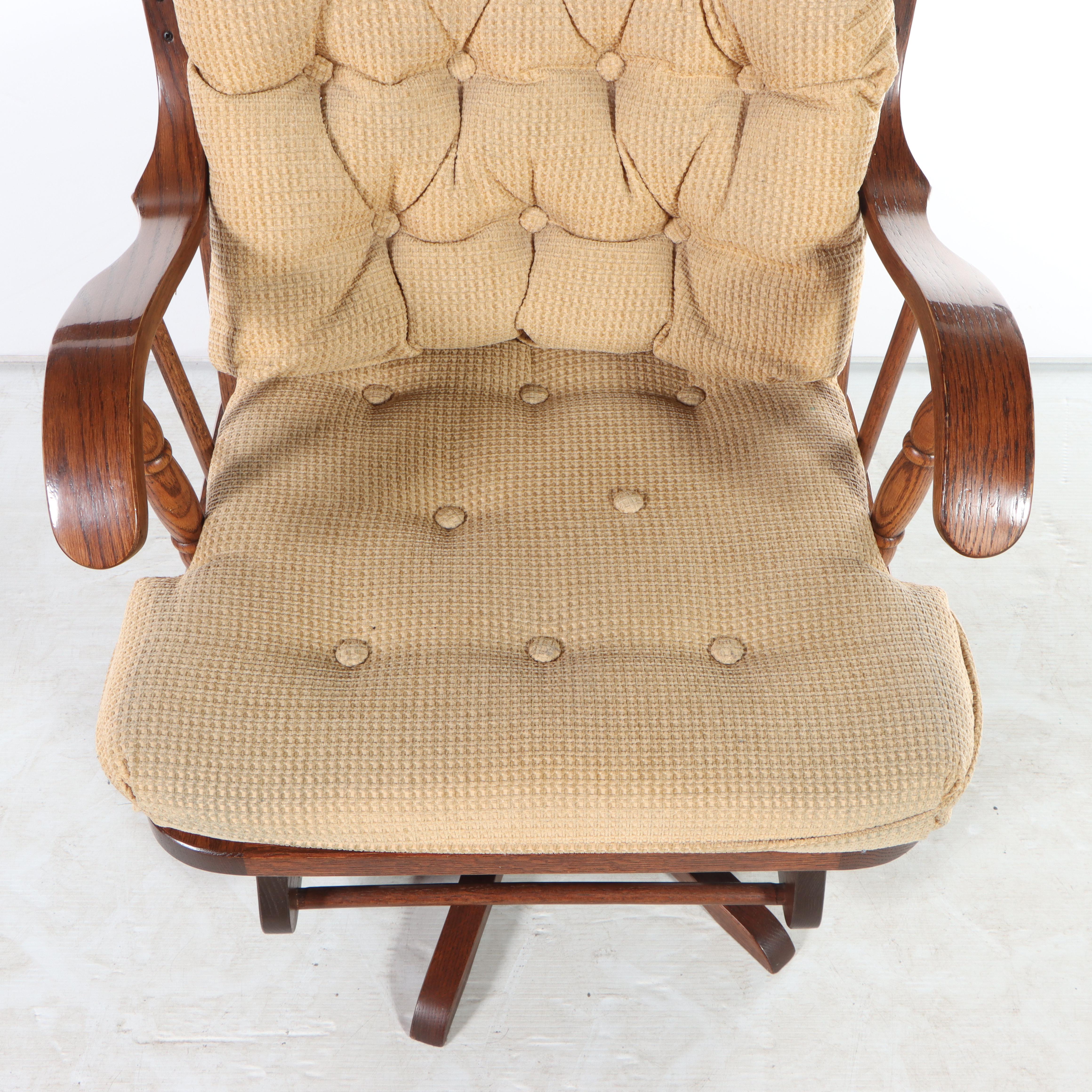Elite Seating Oak Swivel-Glider with Footstool, Late 20th Century