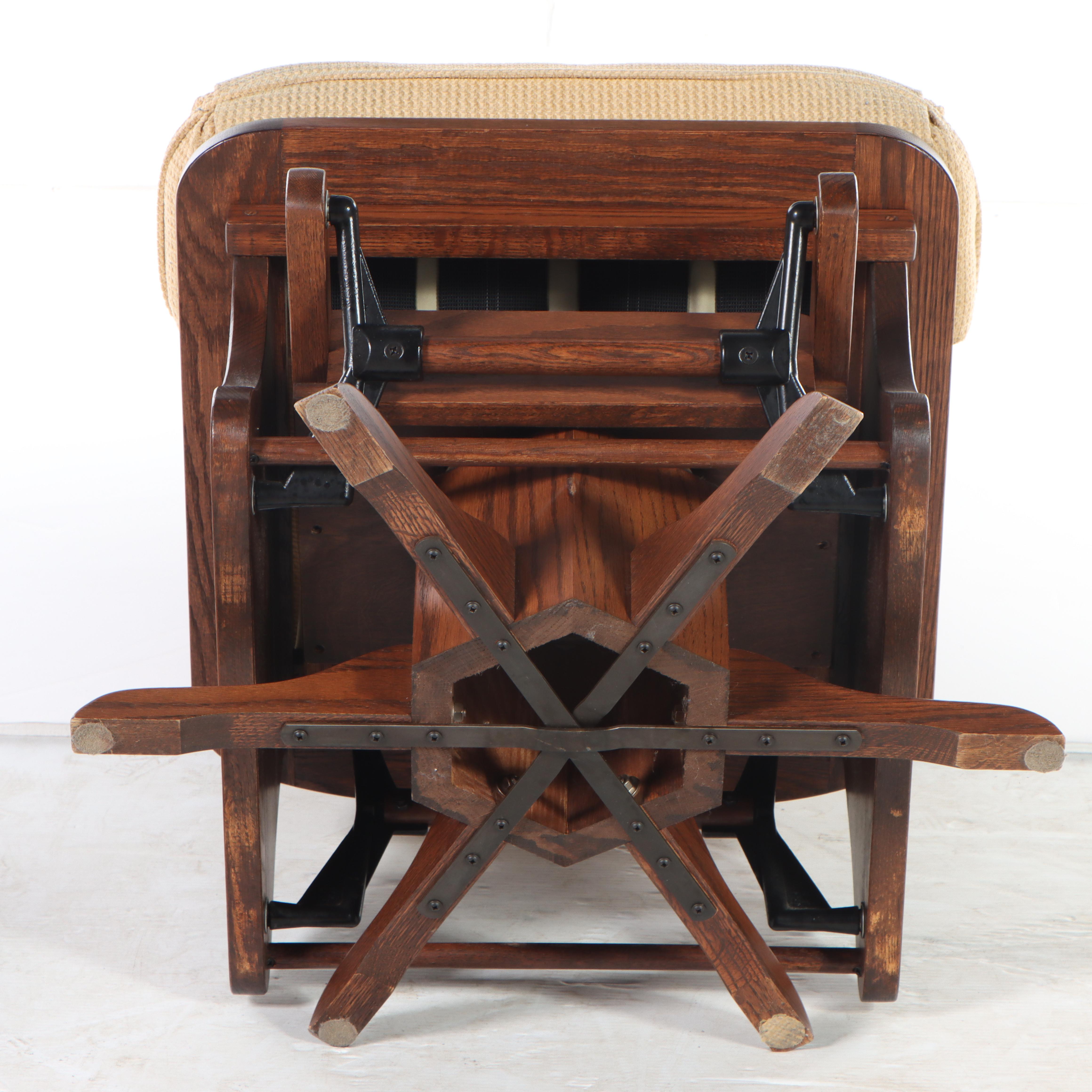 Elite Seating Oak Swivel-Glider with Footstool, Late 20th Century