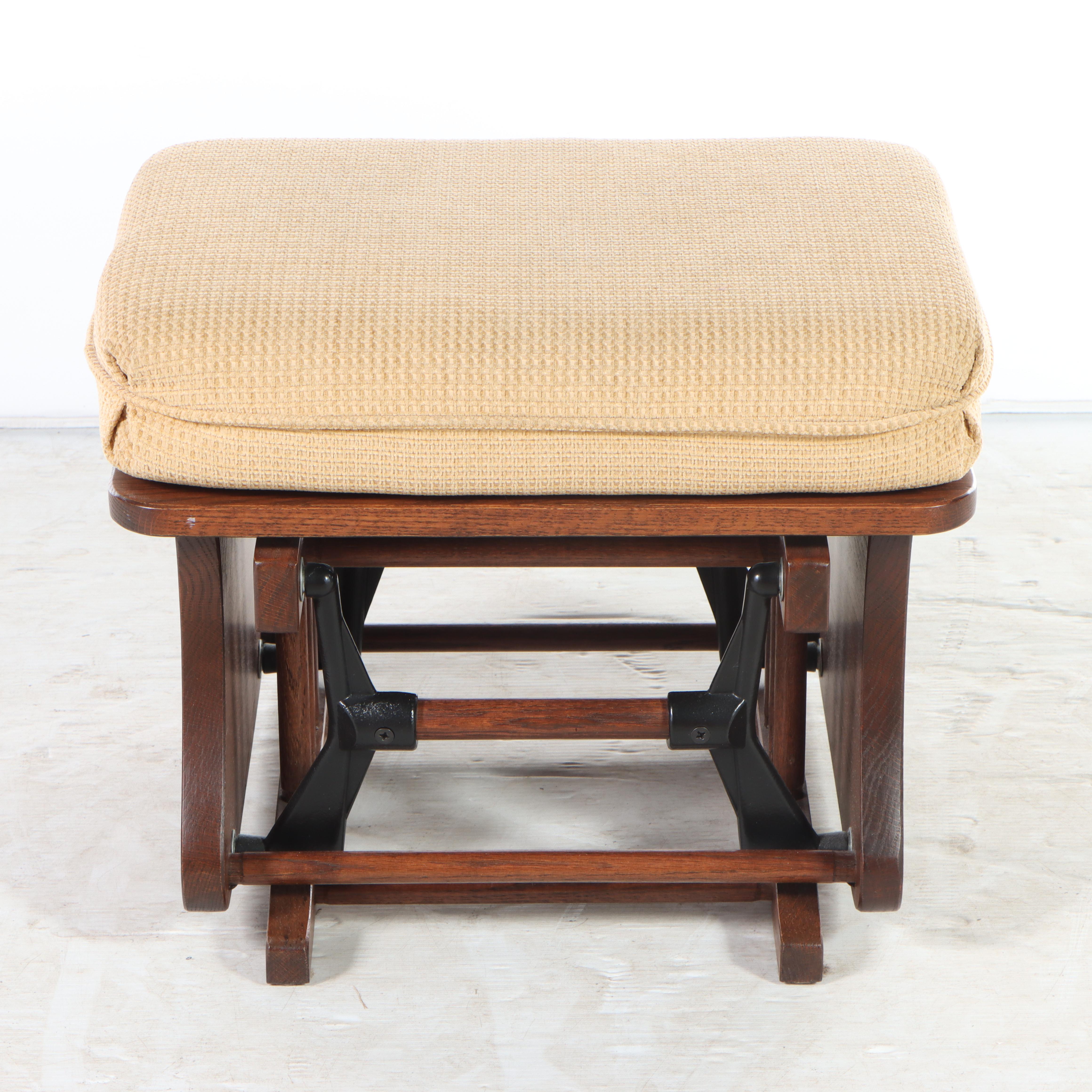 Elite Seating Oak Swivel-Glider with Footstool, Late 20th Century