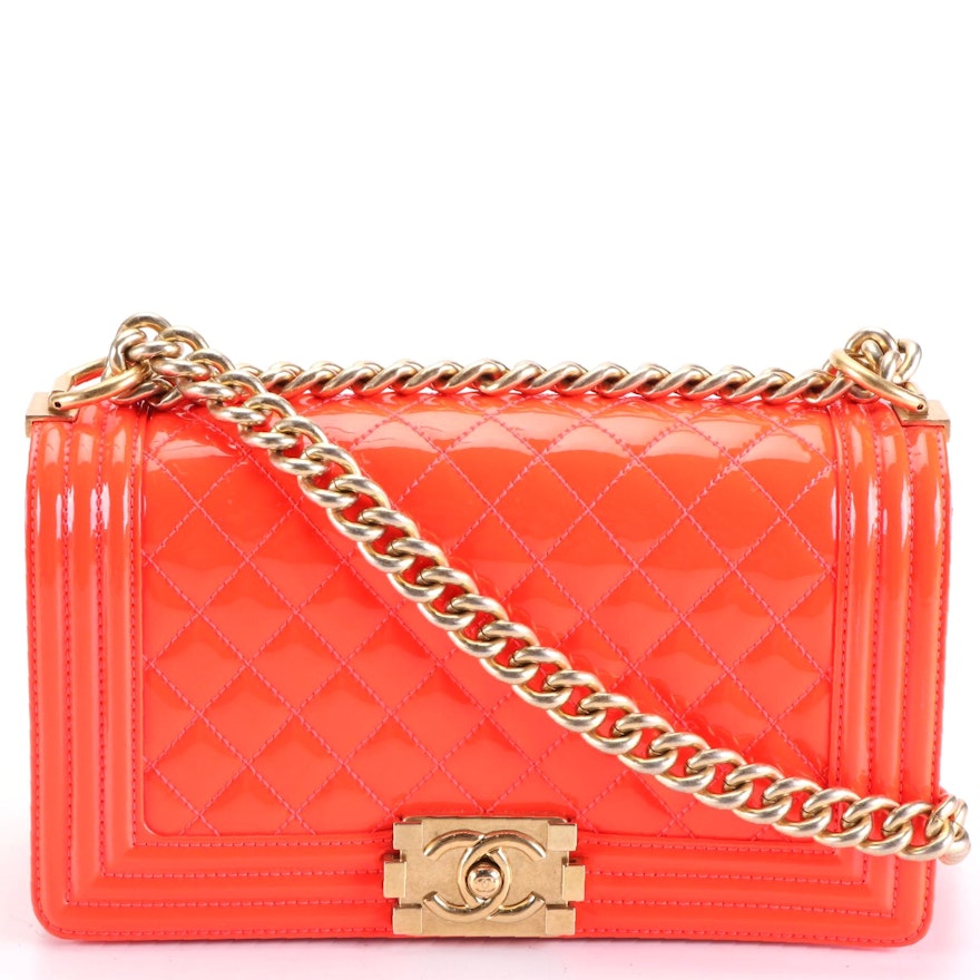 Chanel Medium Flap Boy Bag in Bright Quilted Patent Leather
