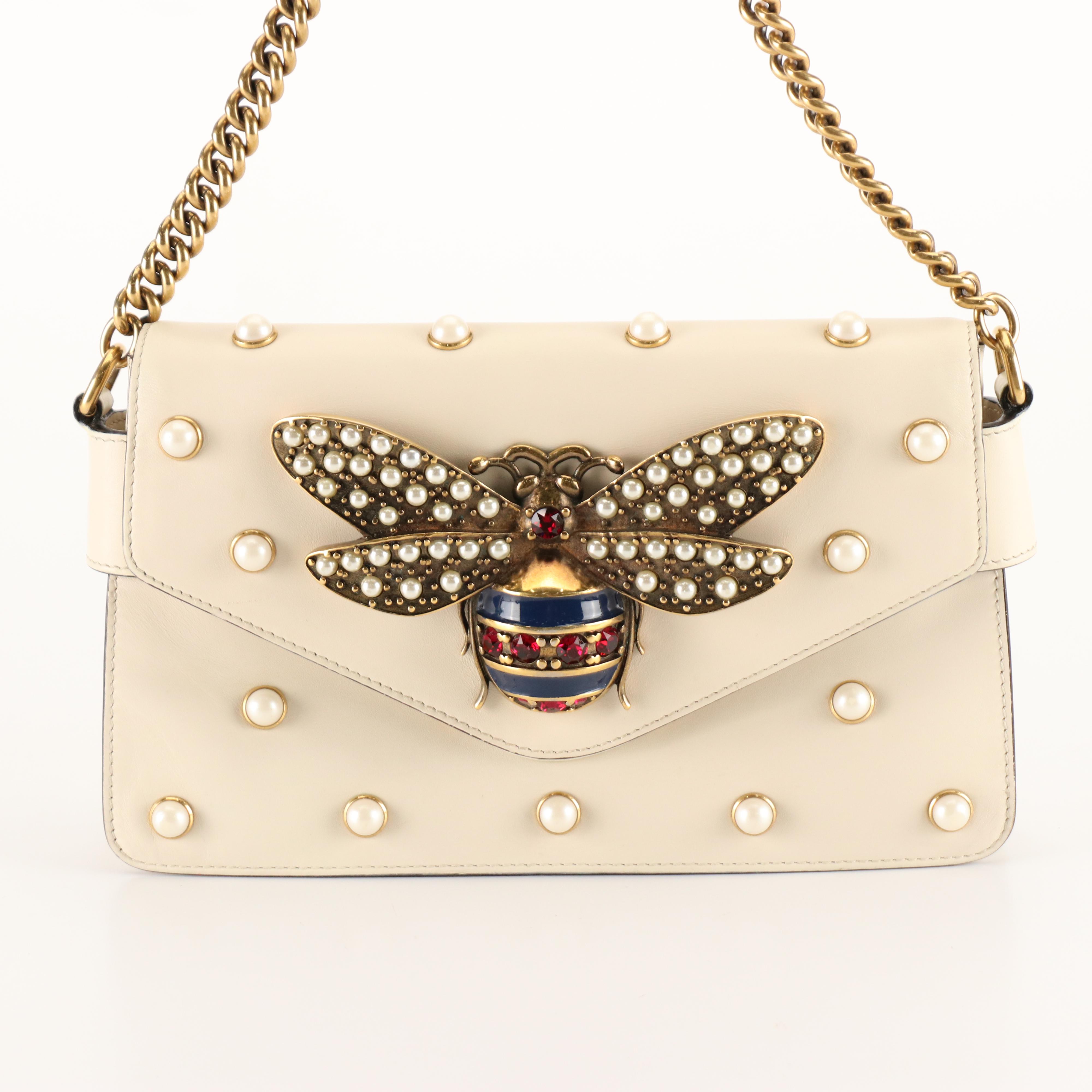 Gucci Queen Margaret Broadway Embellished Leather Shoulder Bag