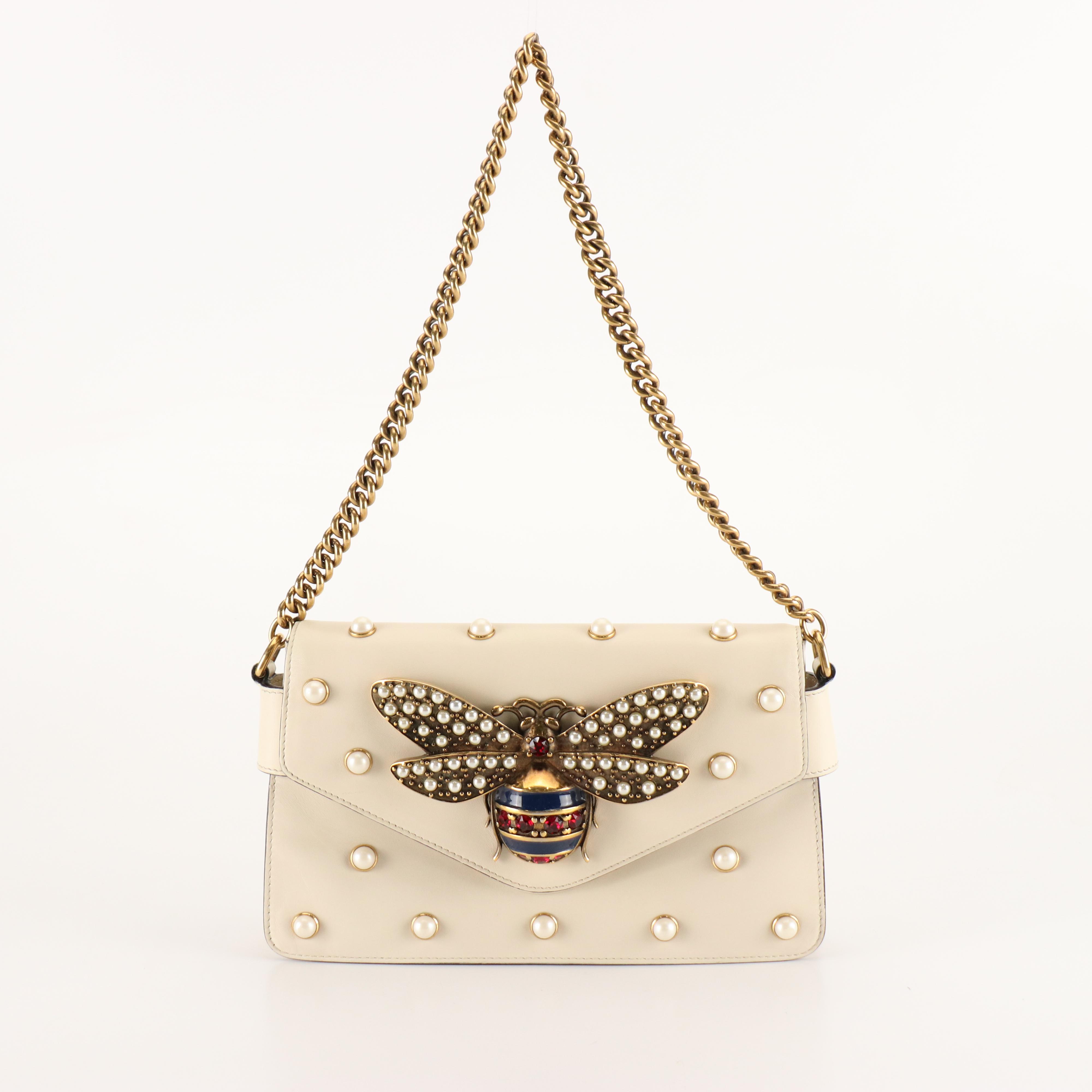 Gucci Queen Margaret Broadway Embellished Leather Shoulder Bag