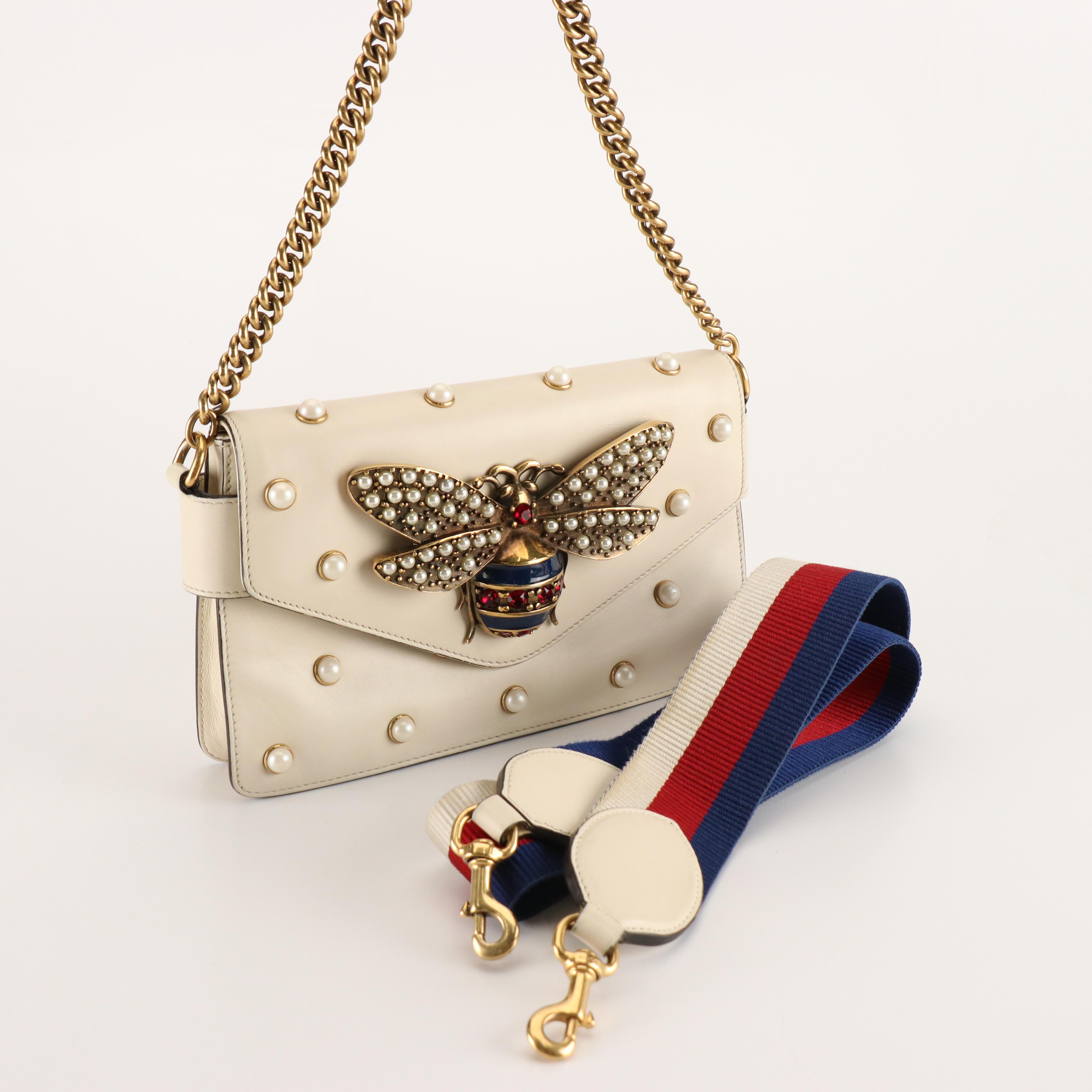 Gucci Queen Margaret Broadway Embellished Leather Shoulder Bag