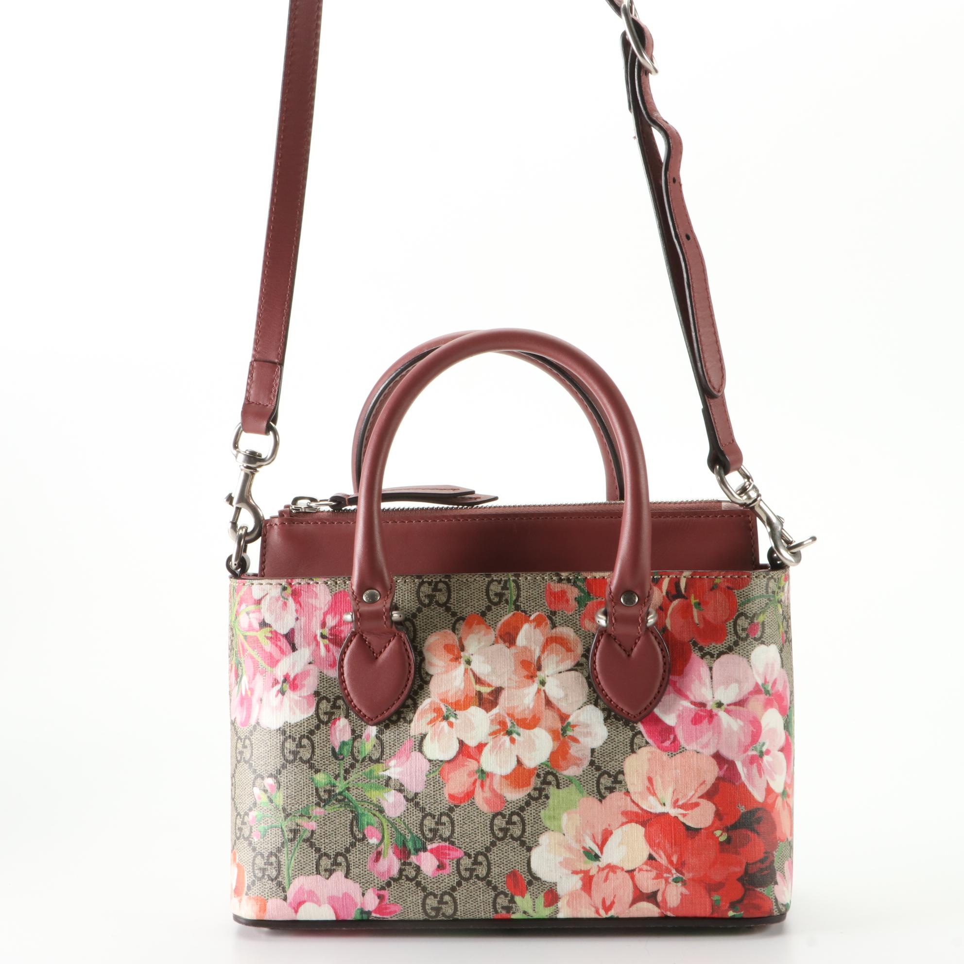 Gucci Mini Linea A Handbag in Bloom GG Coated Canvas and Leather with Box