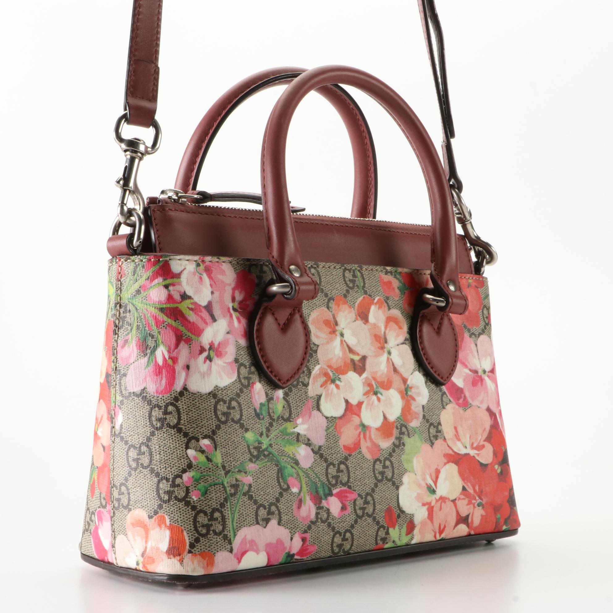 Gucci Mini Linea A Handbag in Bloom GG Coated Canvas and Leather with Box