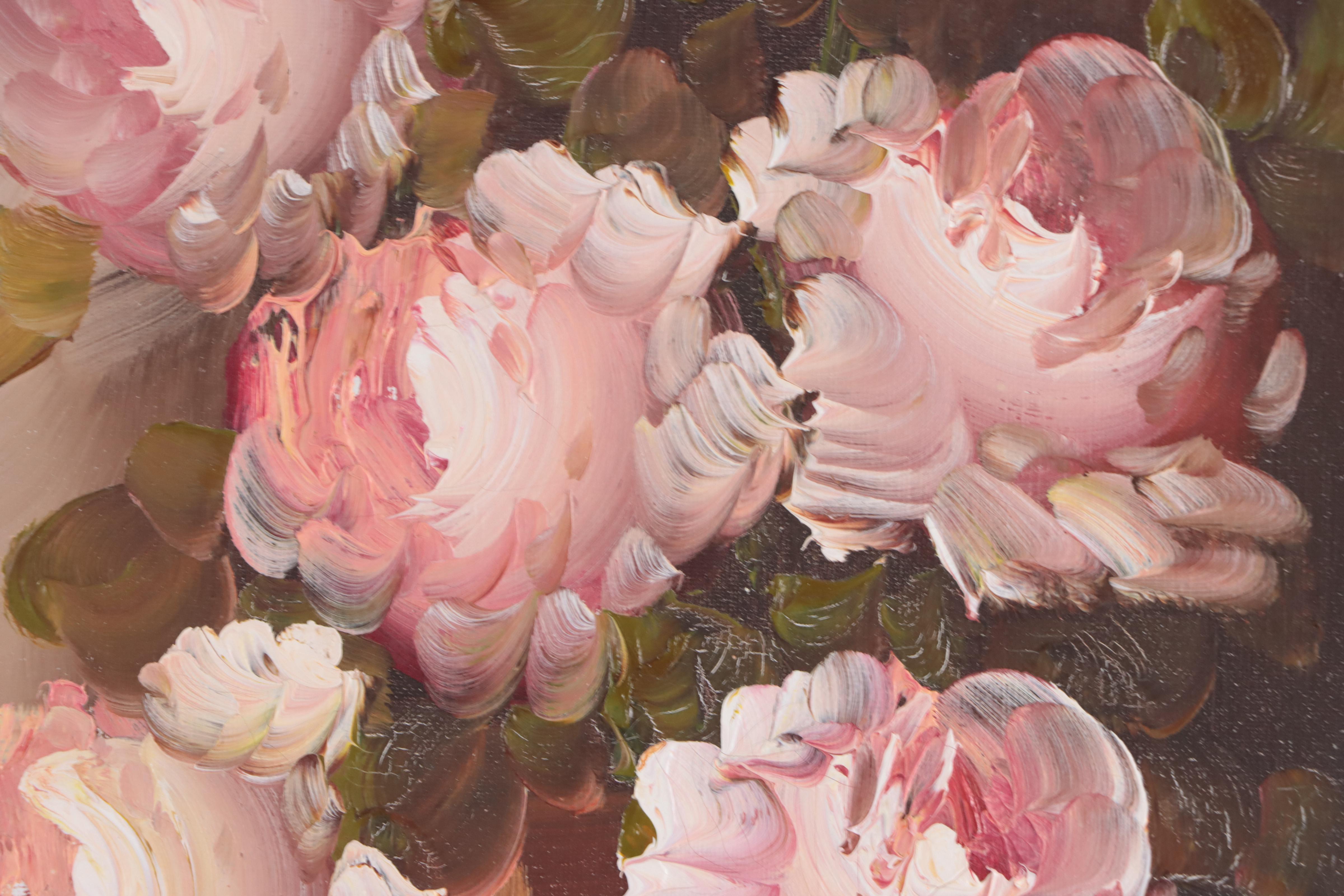 A. Silver Floral Still Life Acrylic Painting, Late 20th Century