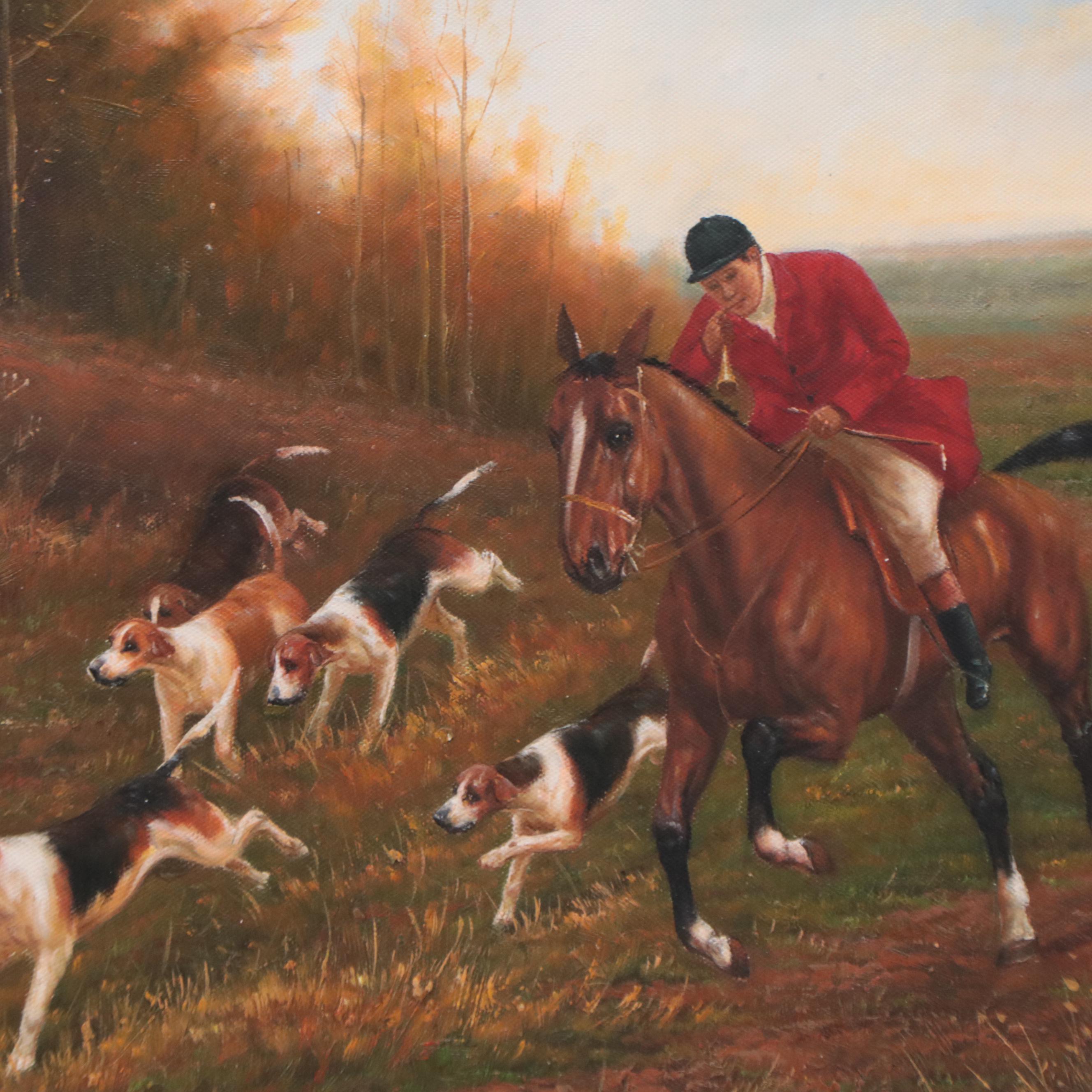 Oil Painting of a Fox Hunting Scene