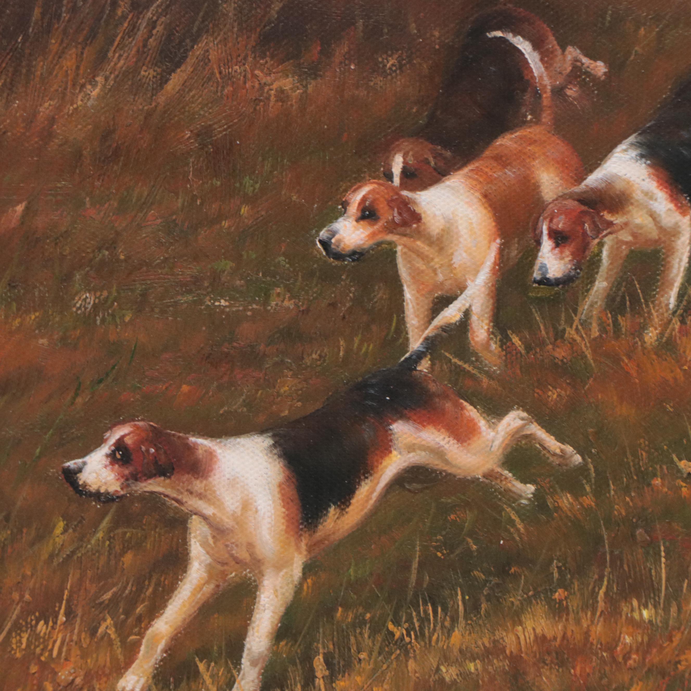 Oil Painting of a Fox Hunting Scene