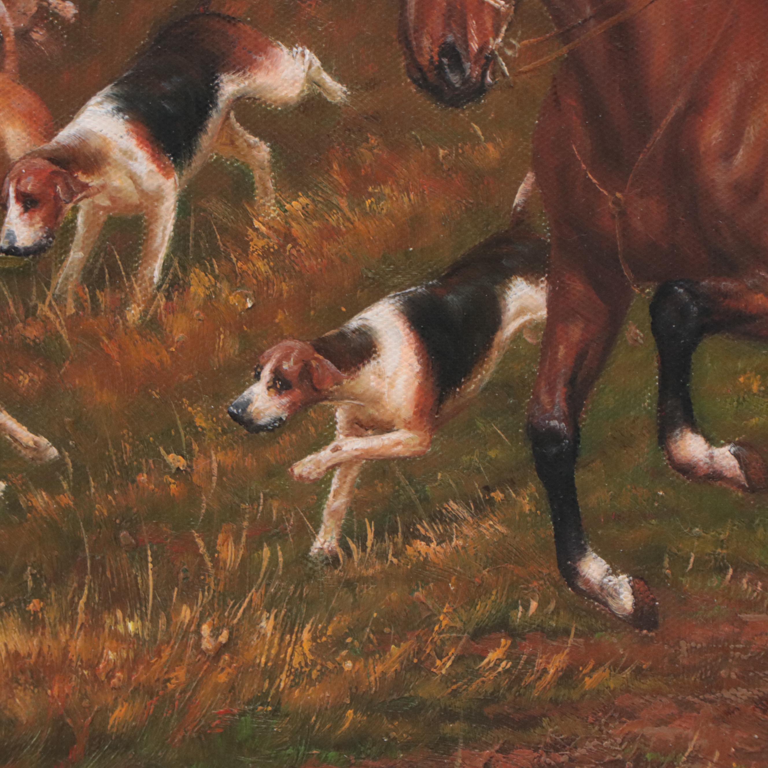 Oil Painting of a Fox Hunting Scene