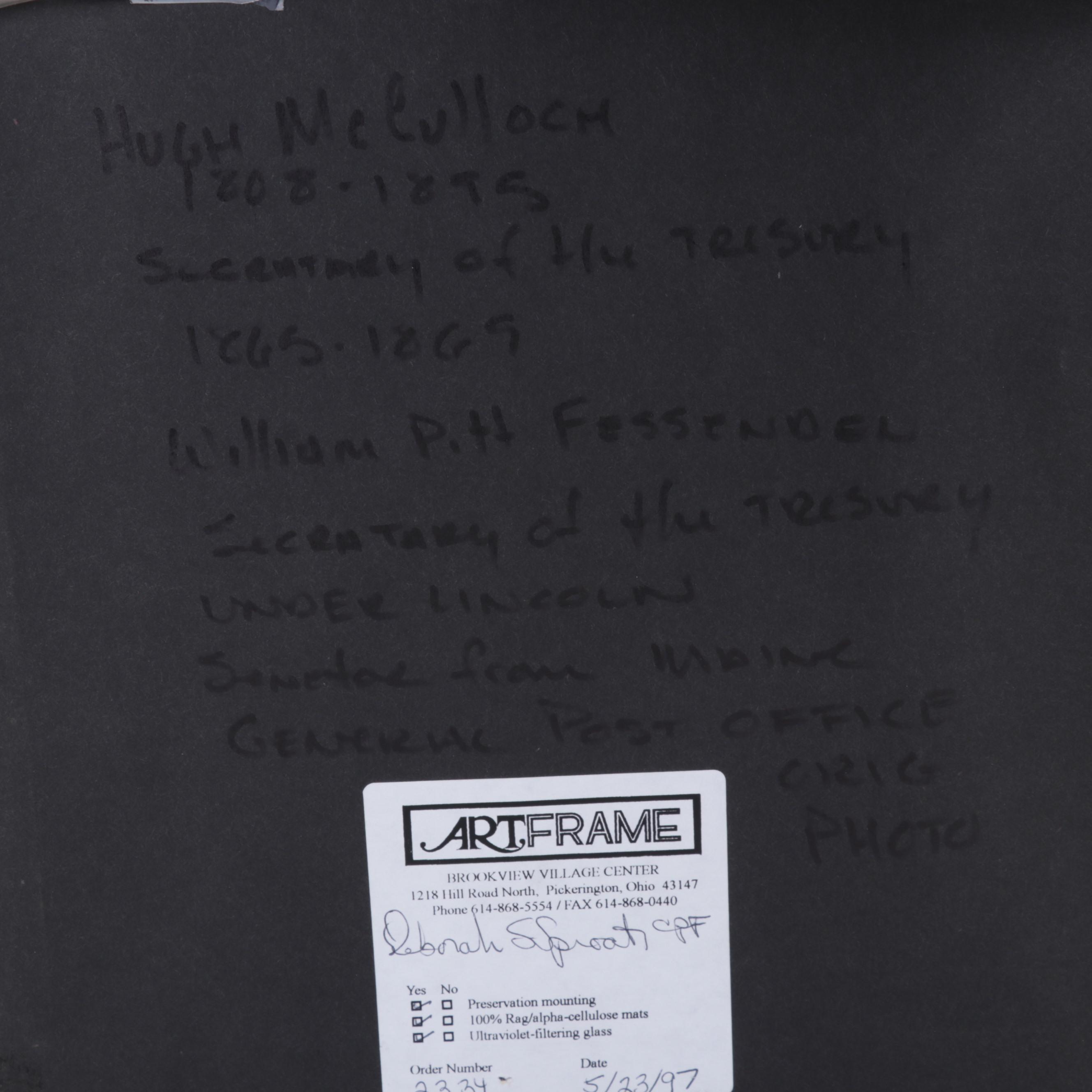 General Post Office Photograph Signed by Lincoln's Secretaries of the Treasury