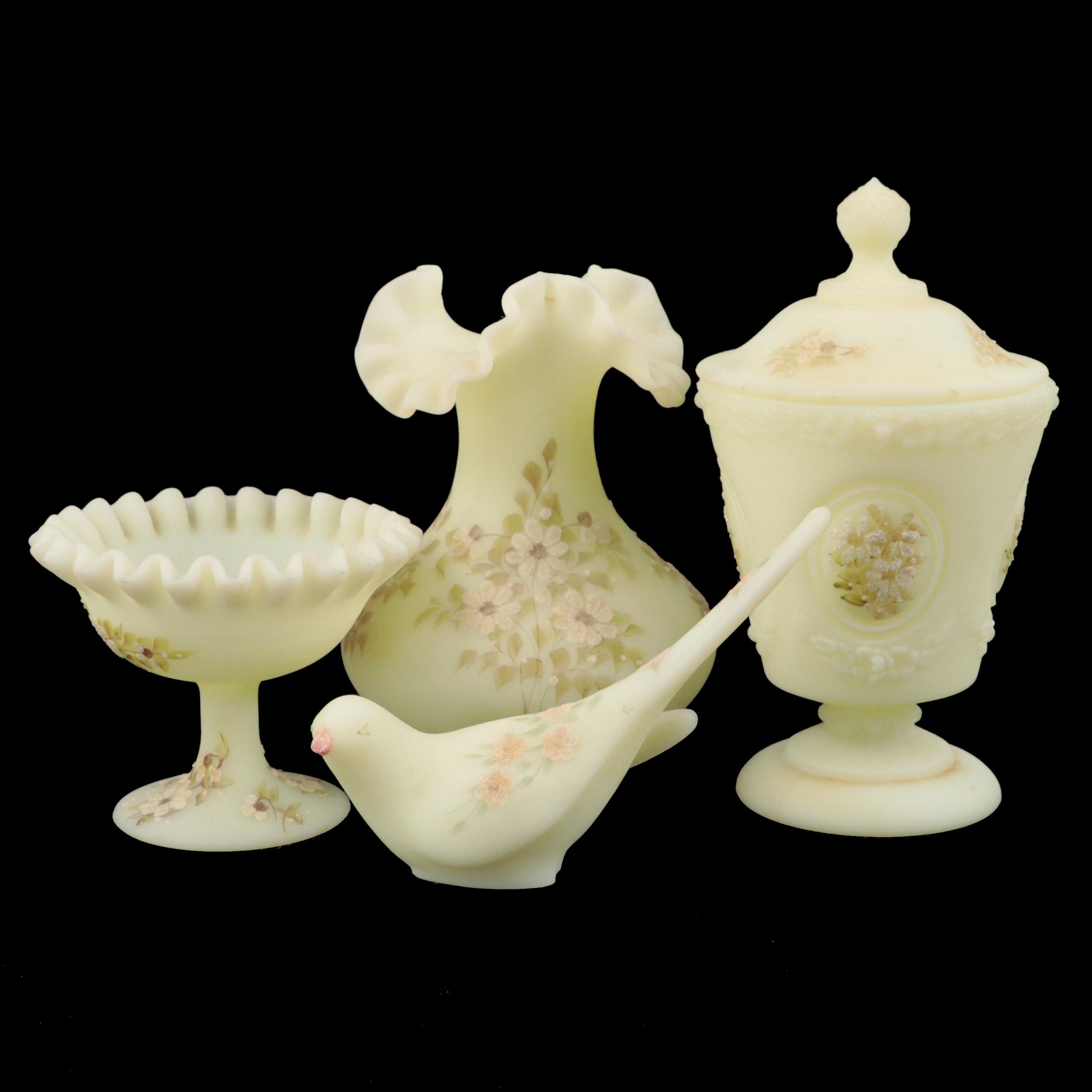 Hand-Painted Custard Glass Vase and Décor