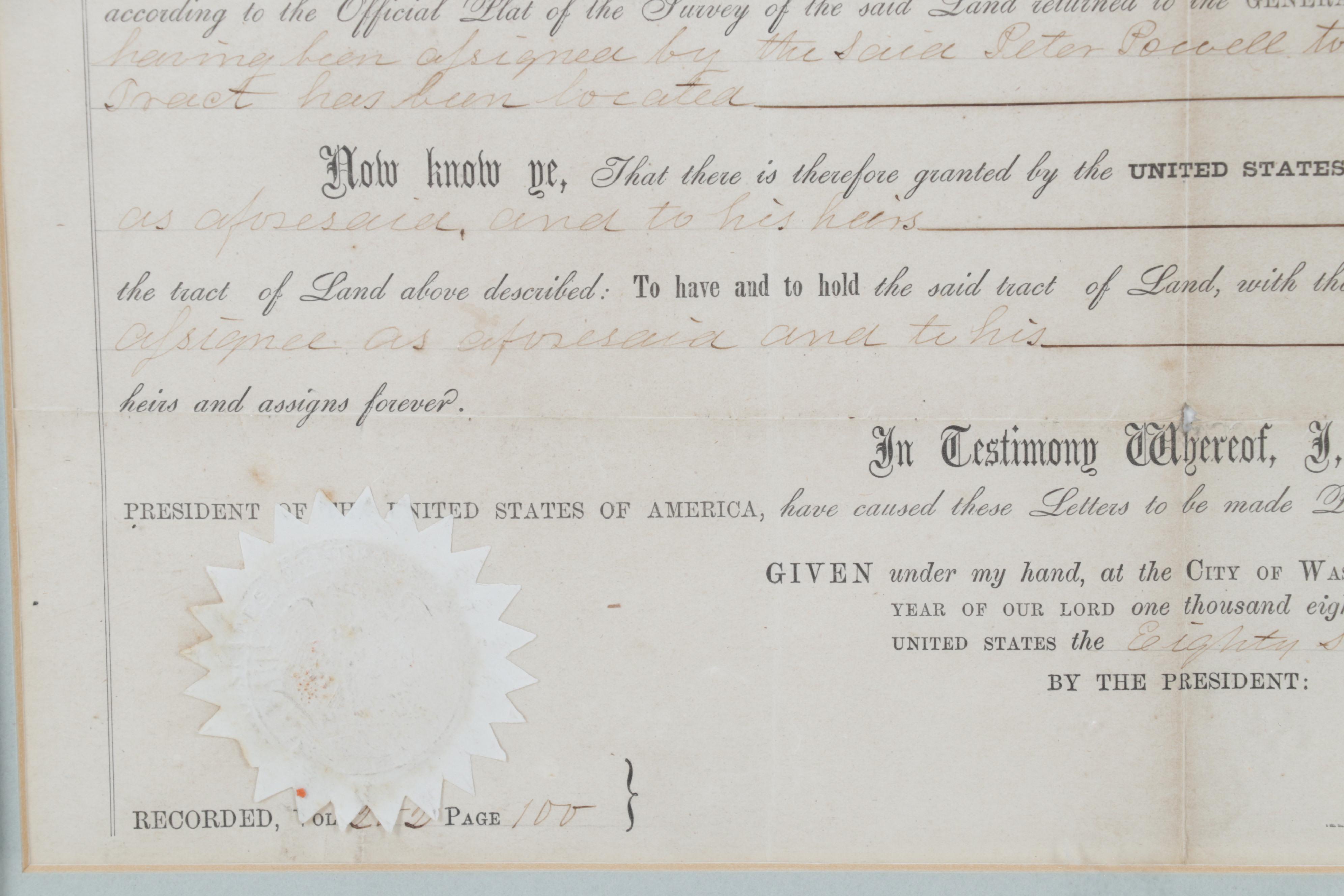 Abraham Lincoln Secretarial Signed Land Grant, Dated 1861