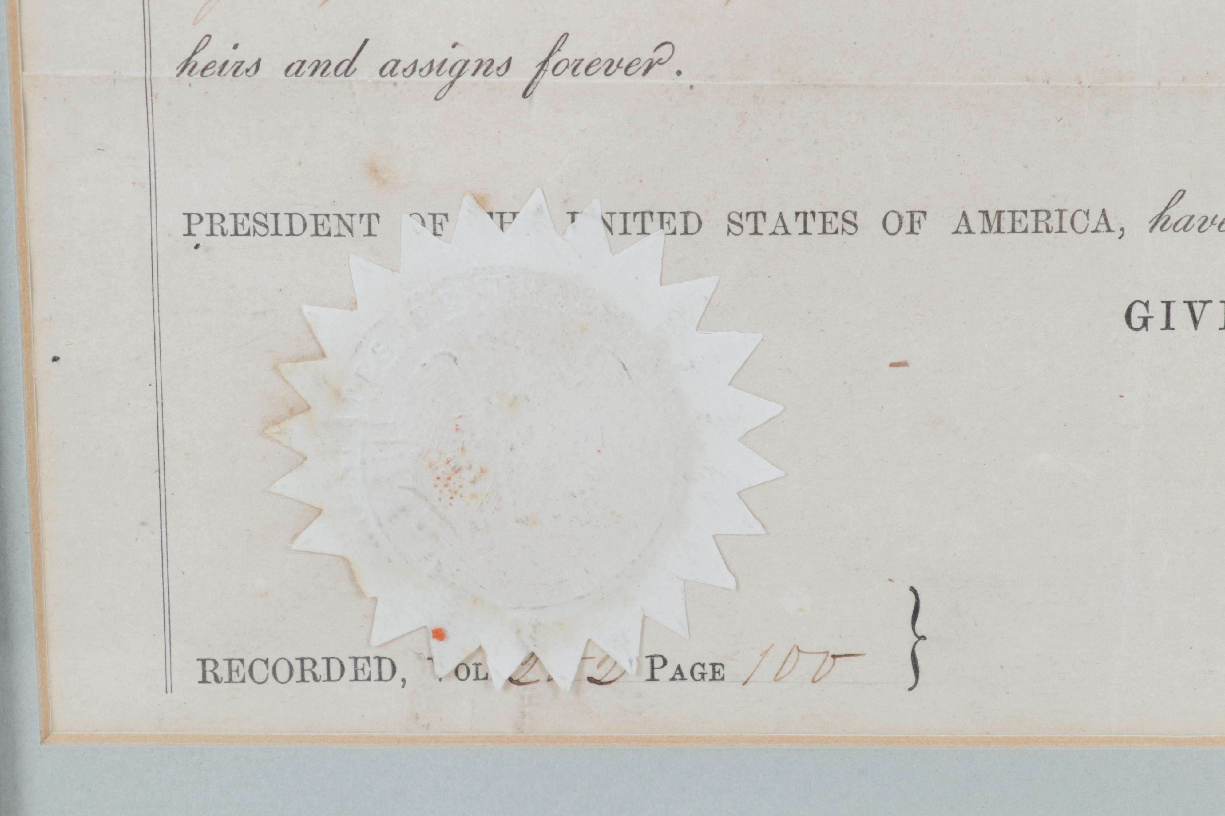 Abraham Lincoln Secretarial Signed Land Grant, Dated 1861