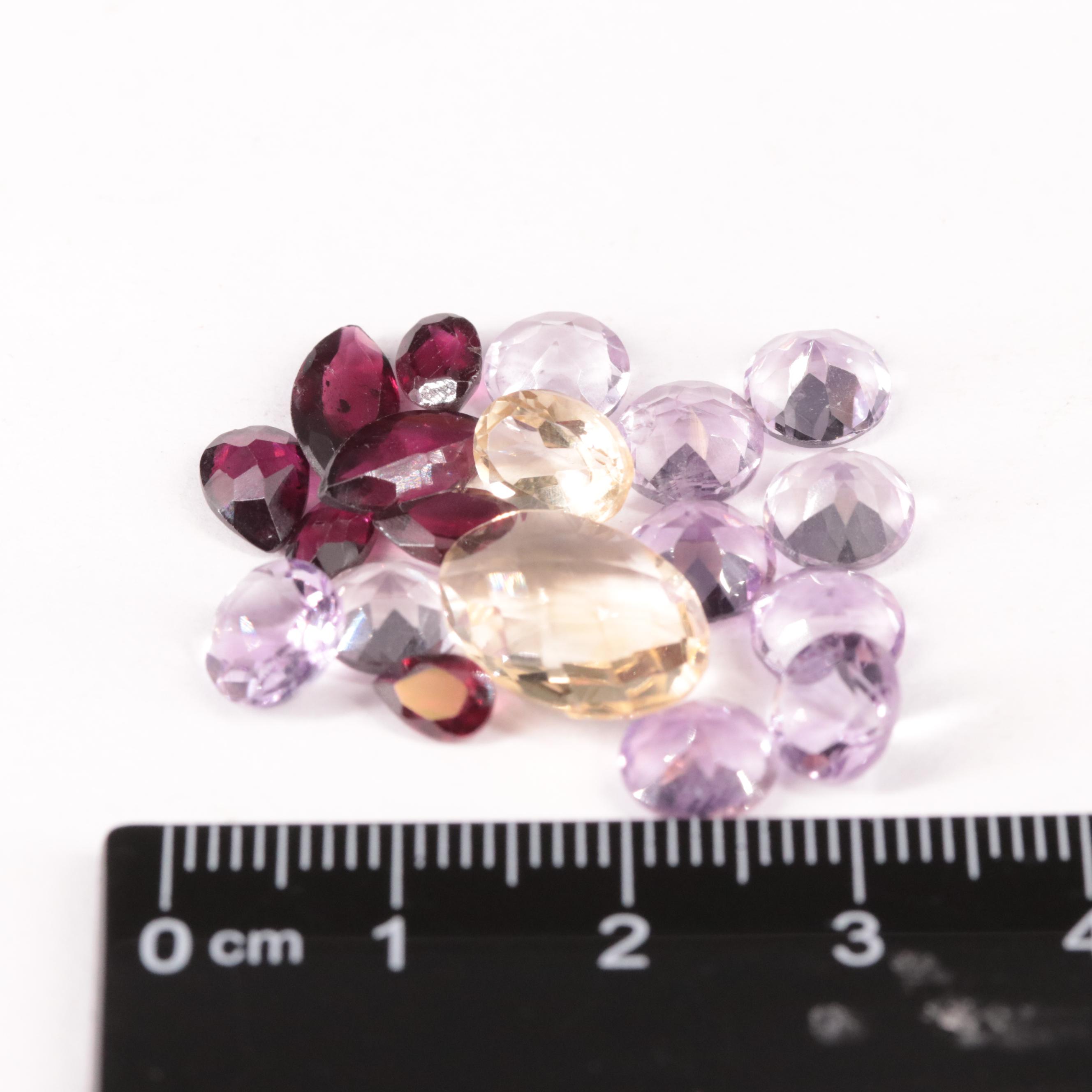 Loose 21.76 CTW Amethyst, Citrine, and Rhodolite Garnet