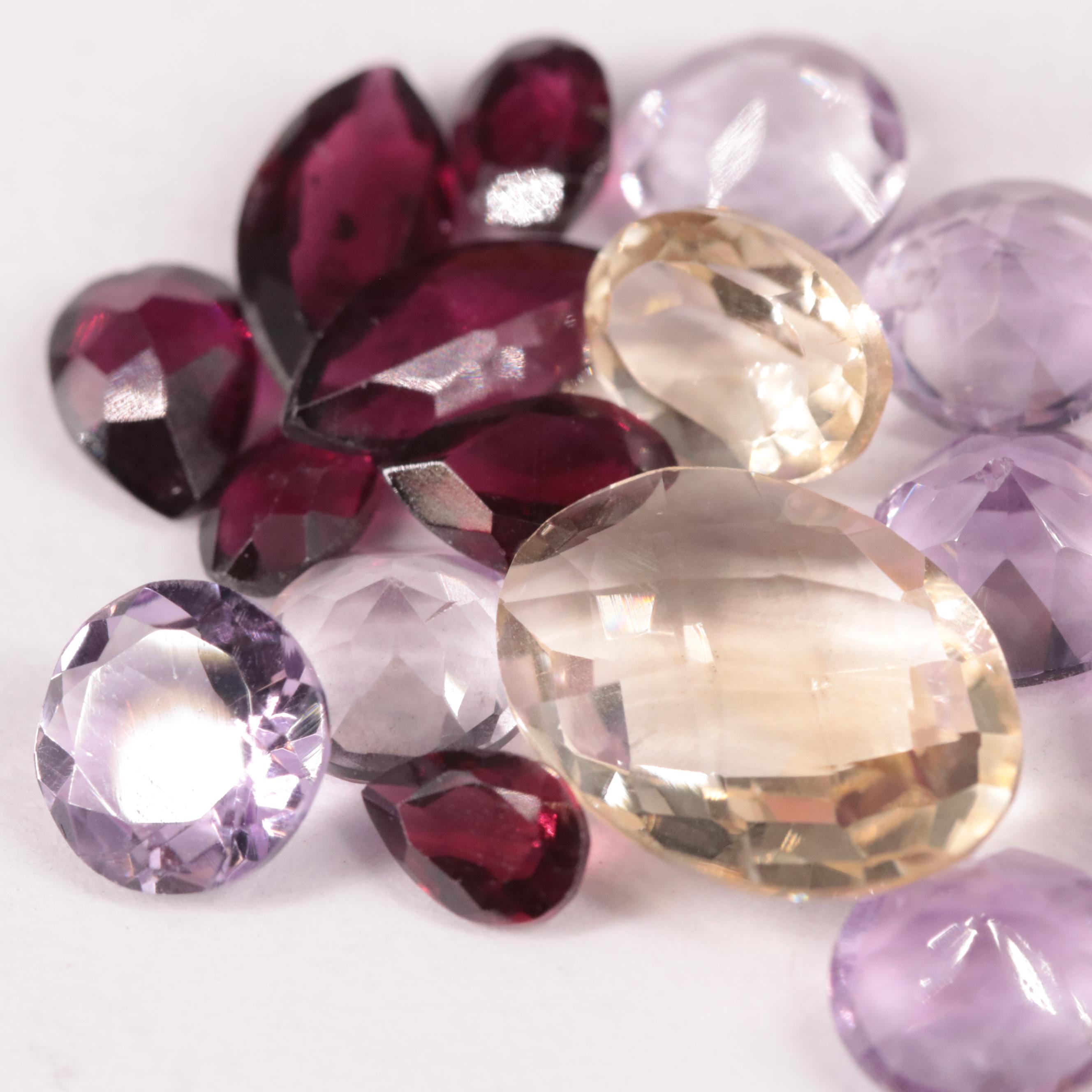 Loose 21.76 CTW Amethyst, Citrine, and Rhodolite Garnet