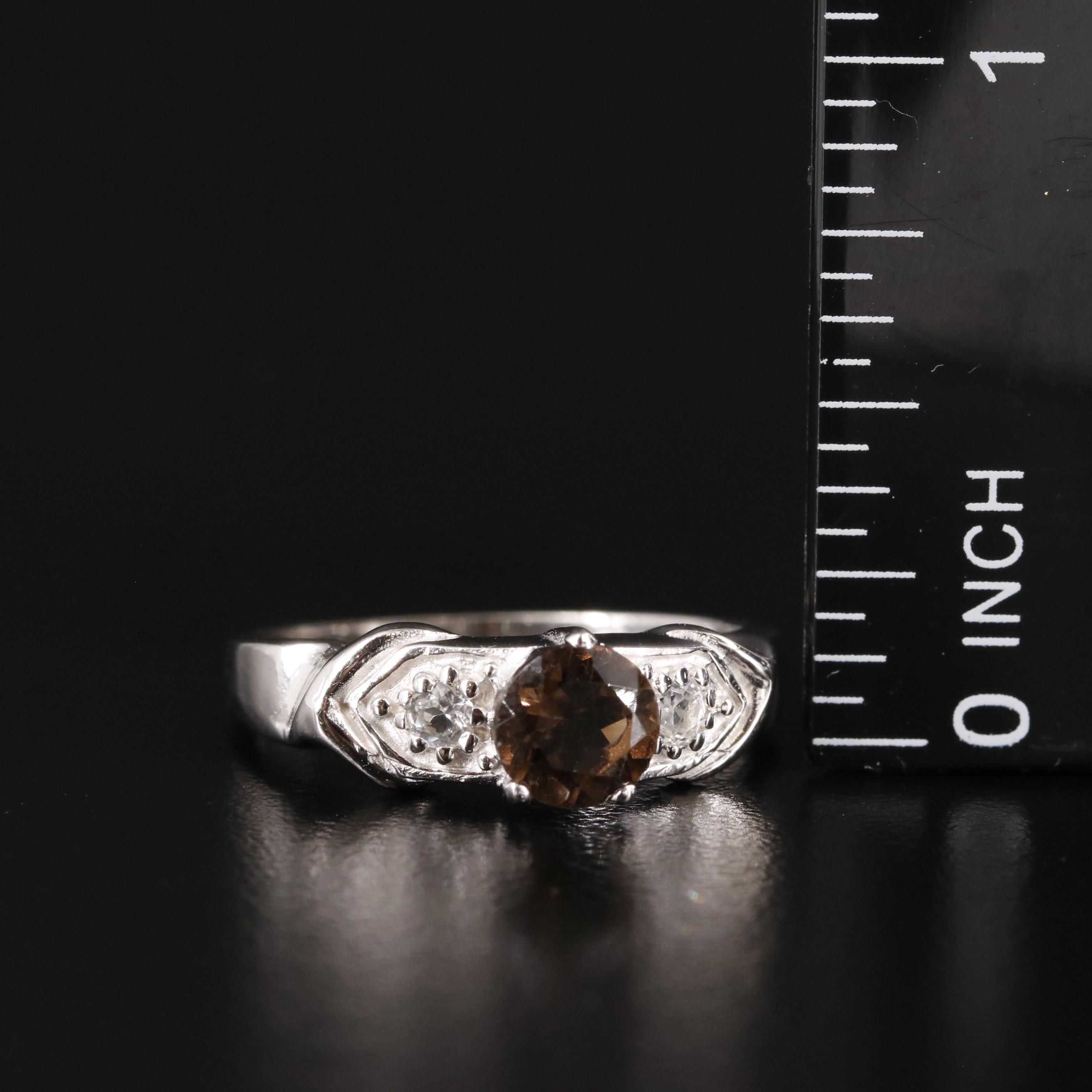 Sterling Smoky Quartz and White Topaz Ring