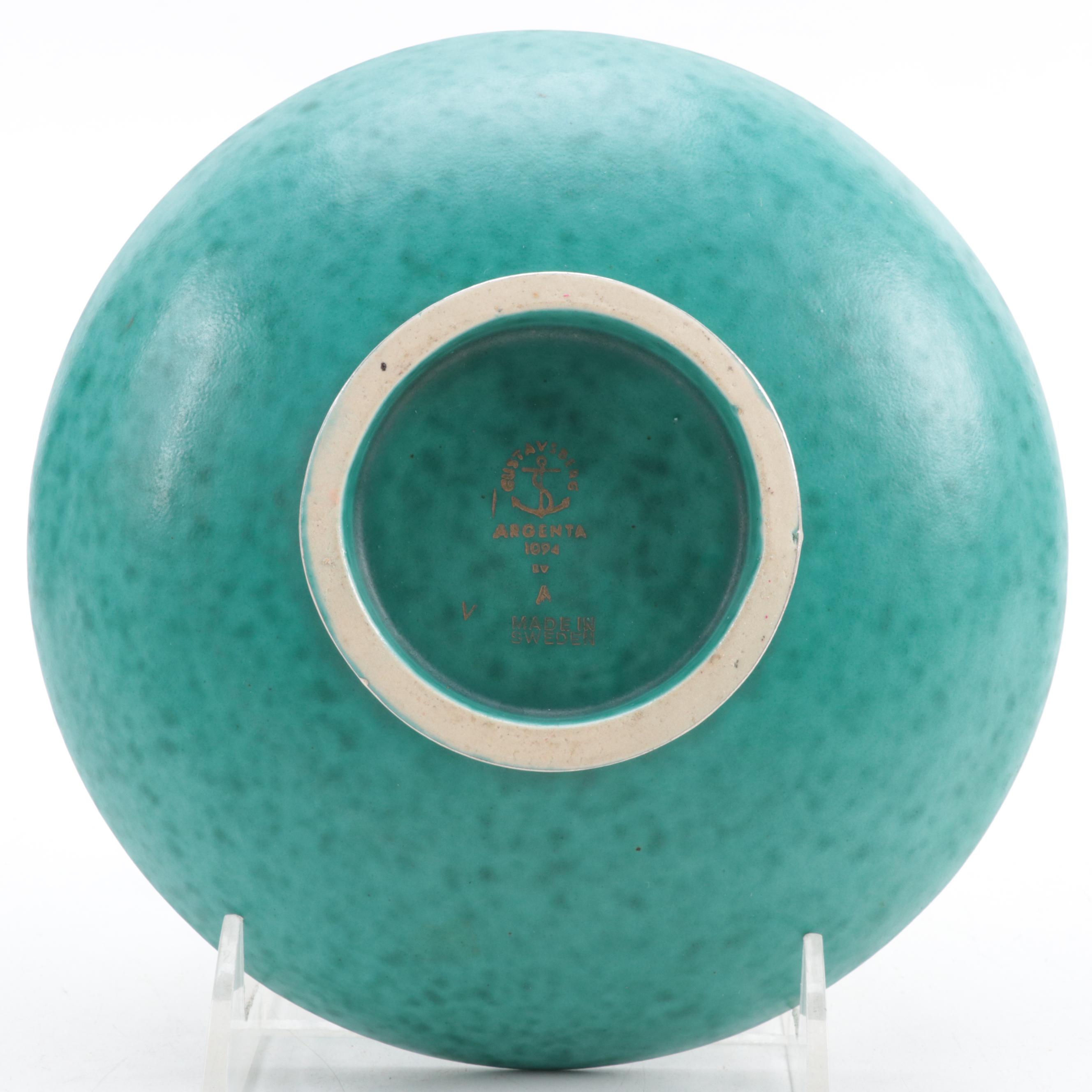 Wilhelm Kåge for Gustavsberg Argenta Silver Overlay Stoneware Vases and Bowls