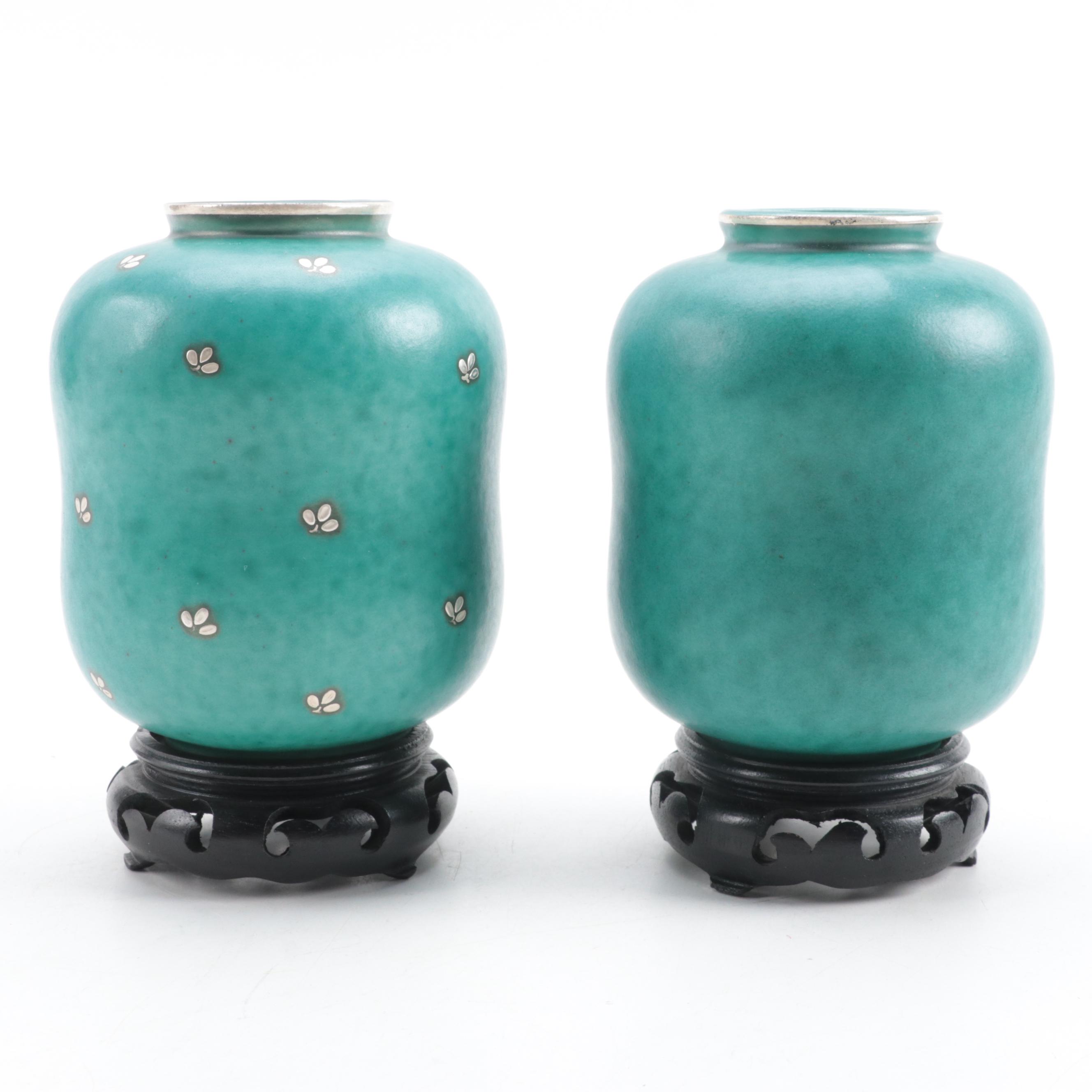 Wilhelm Kåge for Gustavsberg Argenta Silver Overlay Stoneware Vases and Bowls