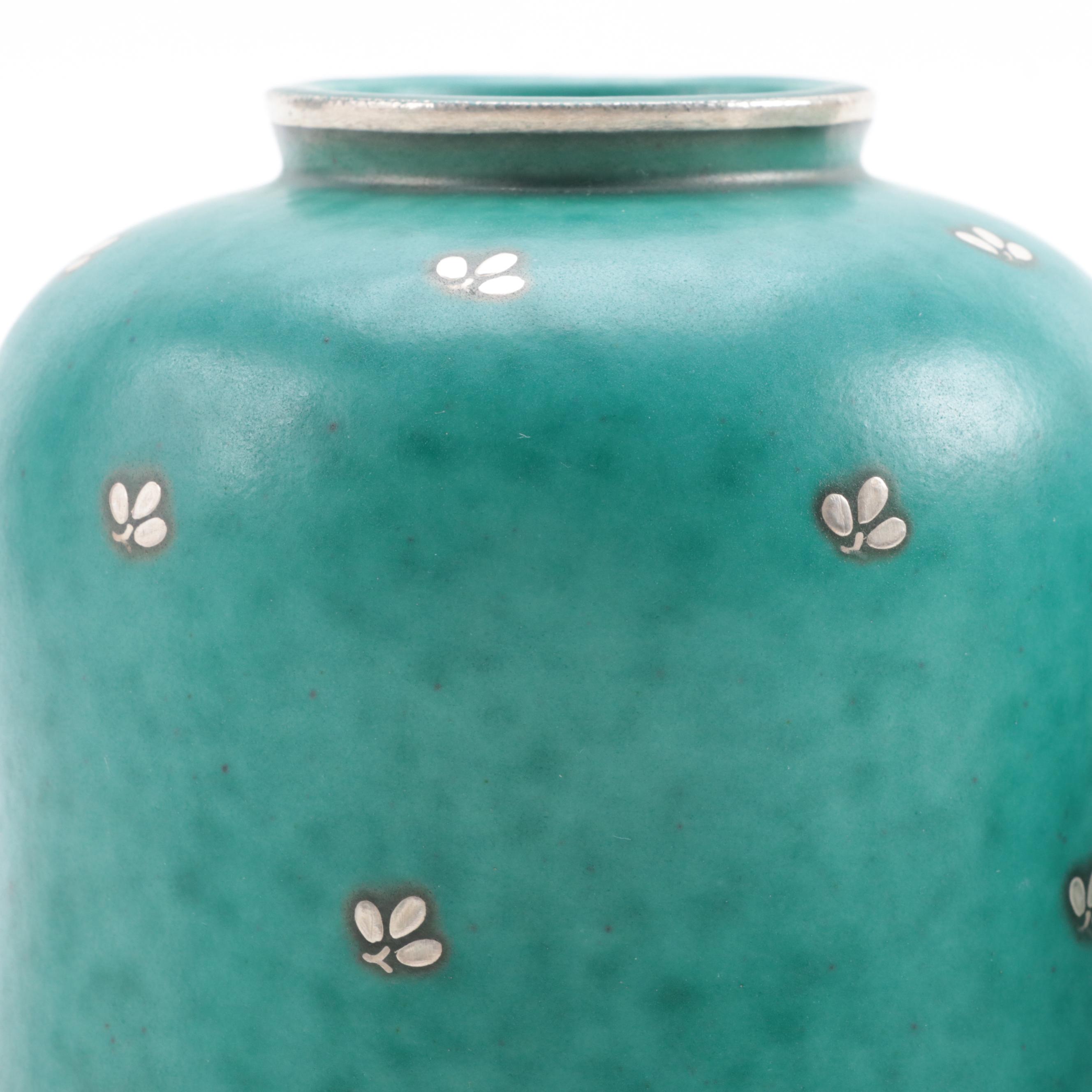 Wilhelm Kåge for Gustavsberg Argenta Silver Overlay Stoneware Vases and Bowls