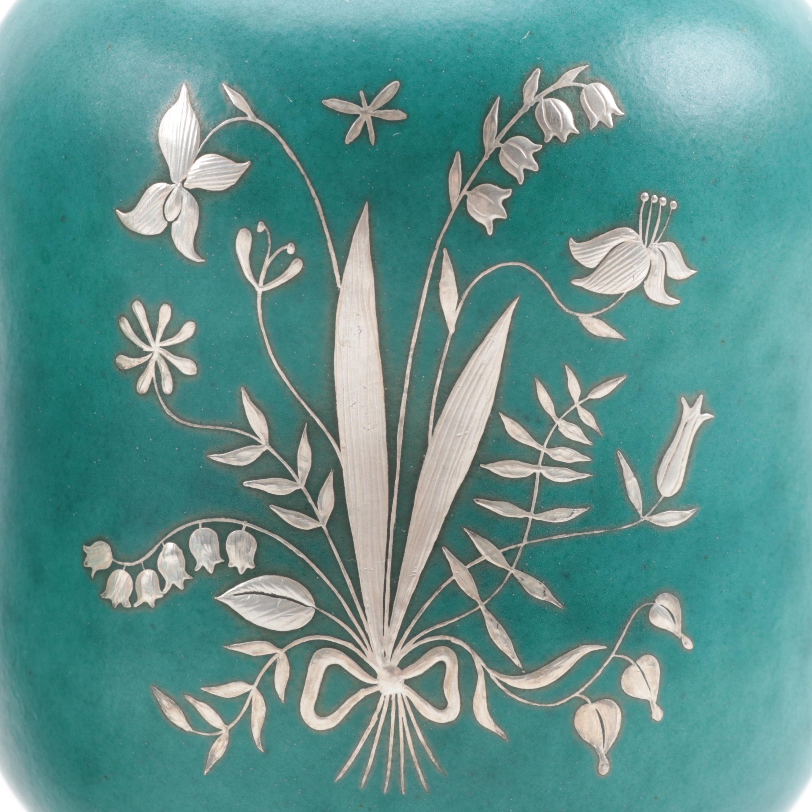 Wilhelm Kåge for Gustavsberg Argenta Silver Overlay Stoneware Vases and Bowls