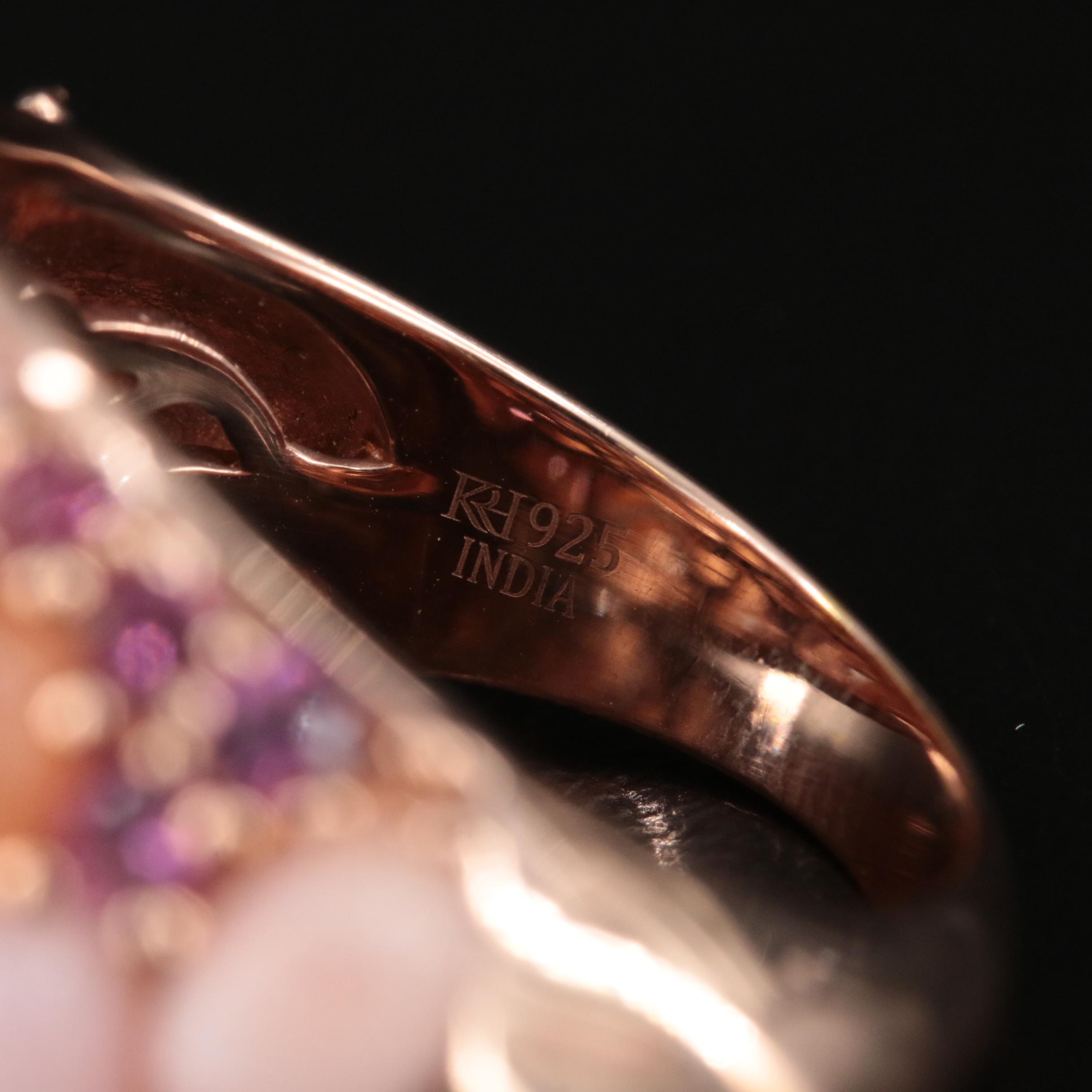 Sterling Moonstone, Common Opal and Garnet Cluster Ring
