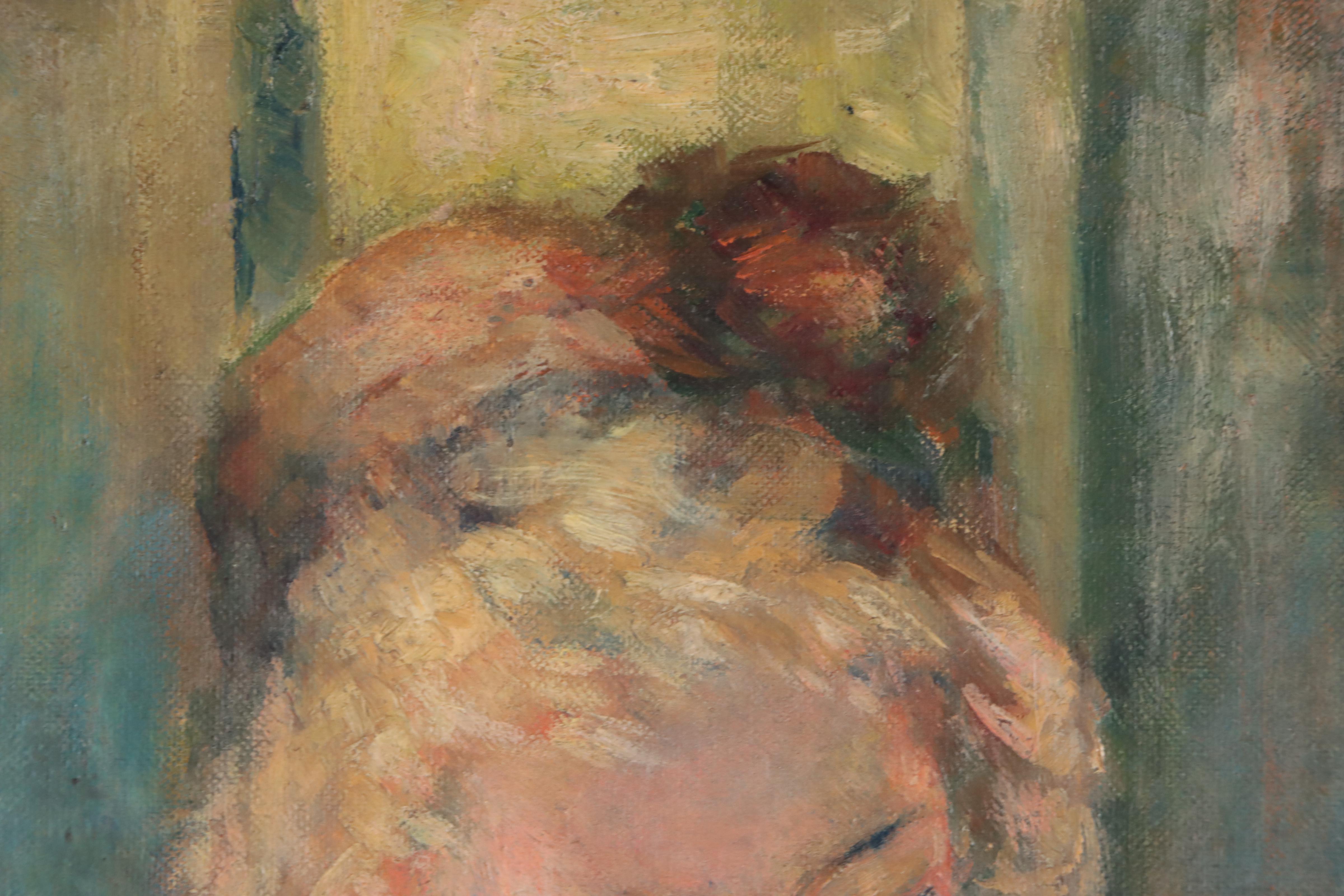 Moses Soyer Portrait Oil Painting of Young Girl Reading, 1958