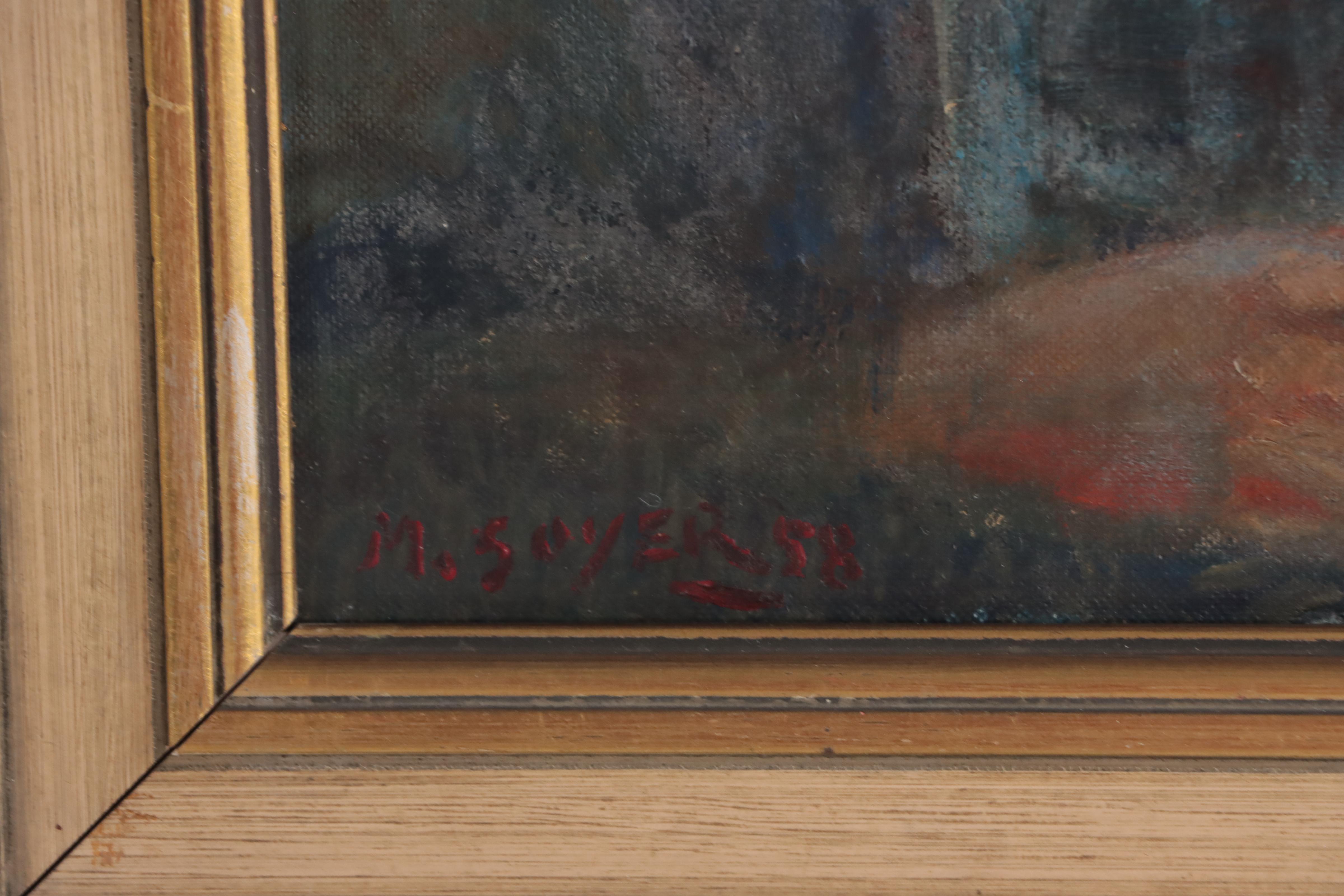 Moses Soyer Portrait Oil Painting of Young Girl Reading, 1958