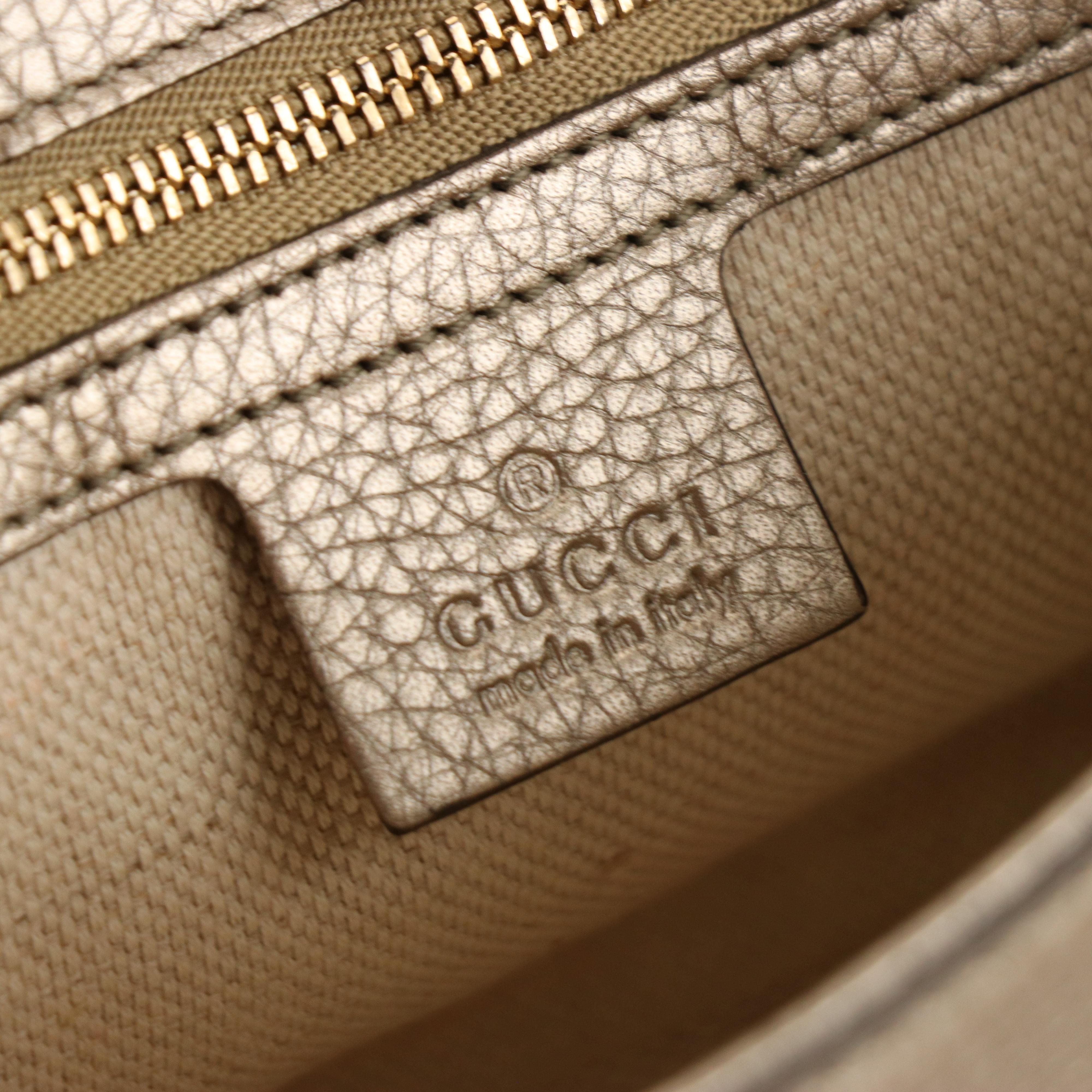 Gucci Soho Flap Chain Strap Crossbody in Metallic Grain Leather with Tassel