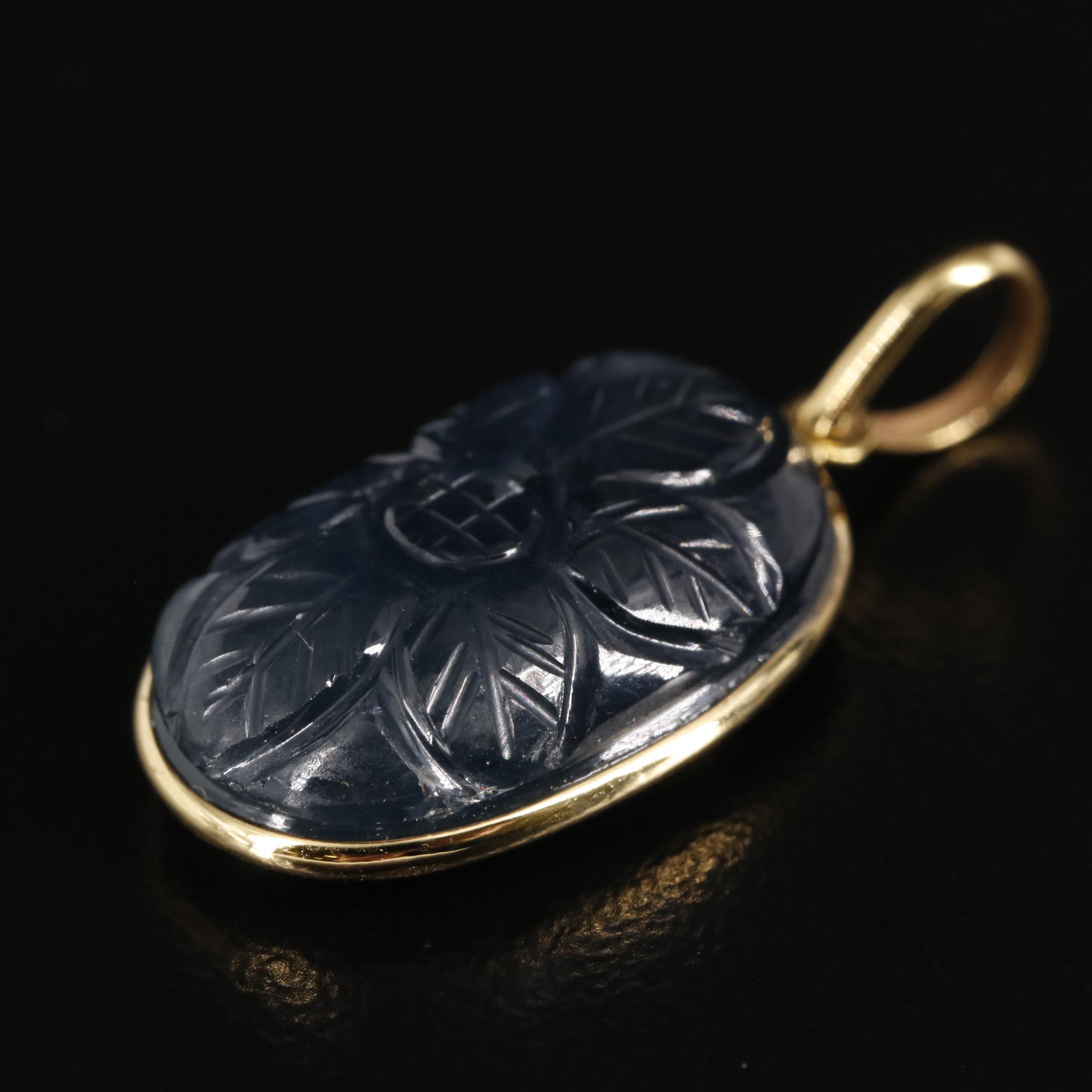 14K Carved 9.13 CTW Sapphire Pendant