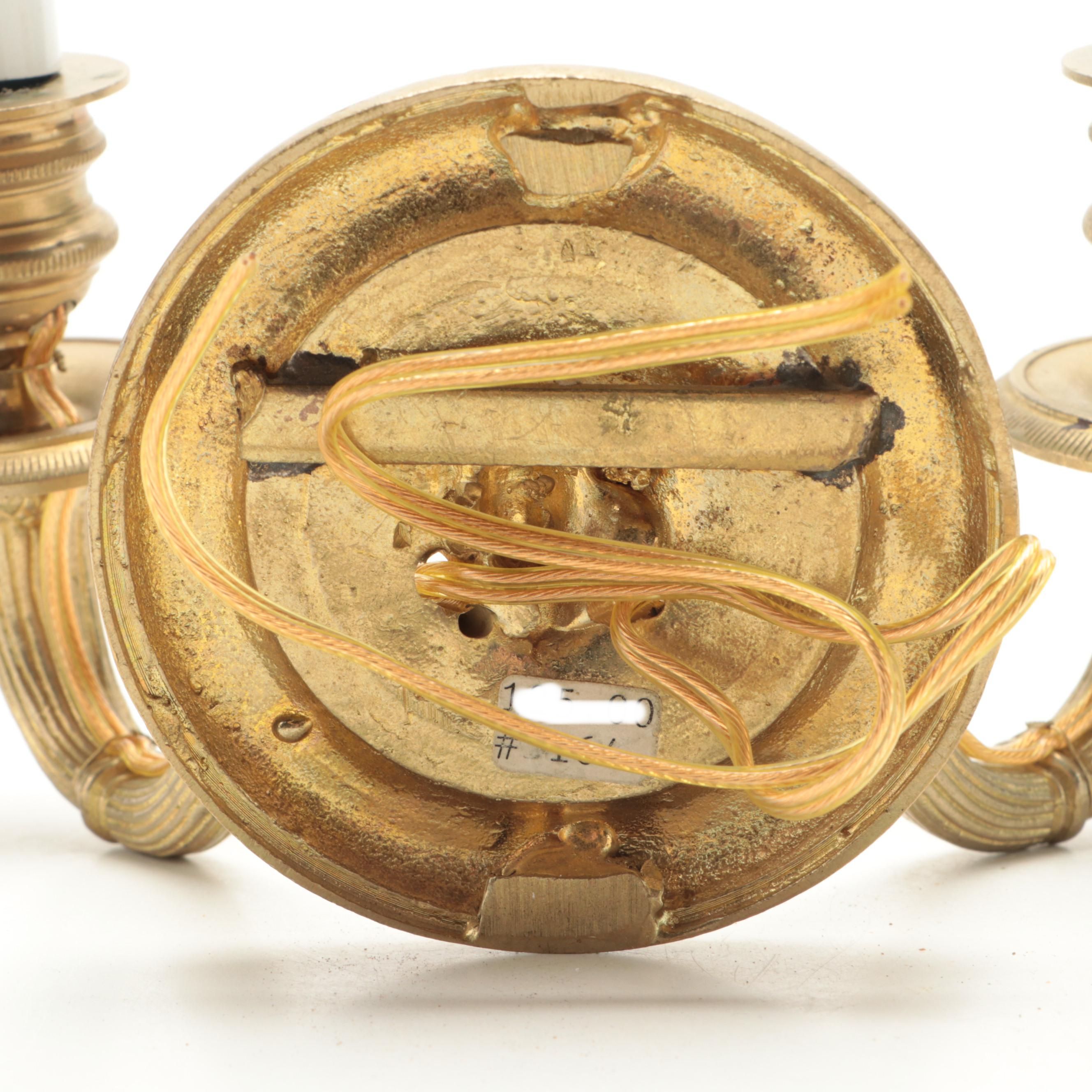 Pair of Neoclassical Style Lion Head Gilt Brass Wall Sconces