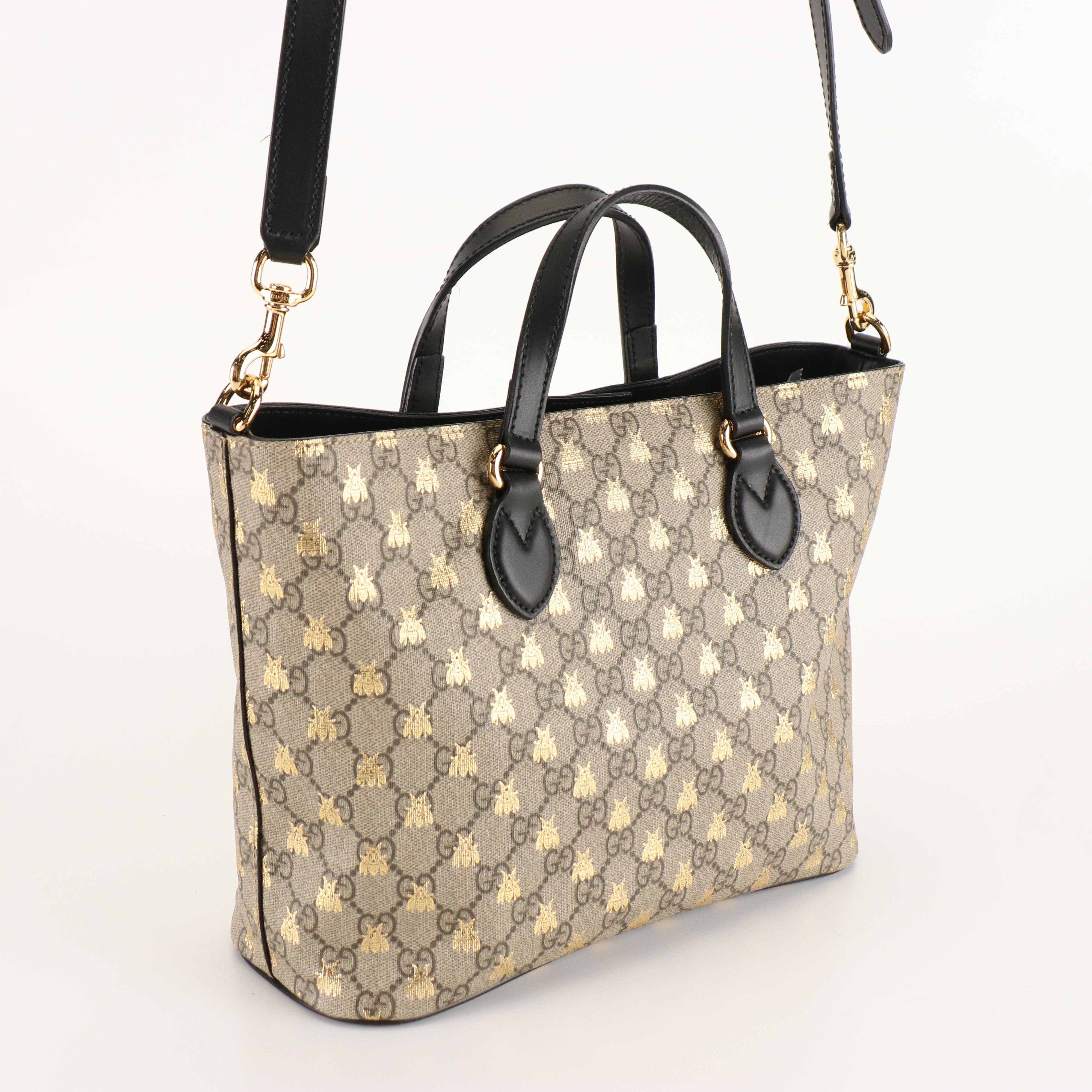 Gucci GG Supreme Bee Printed Soft Tote Bag with Detachable Strap