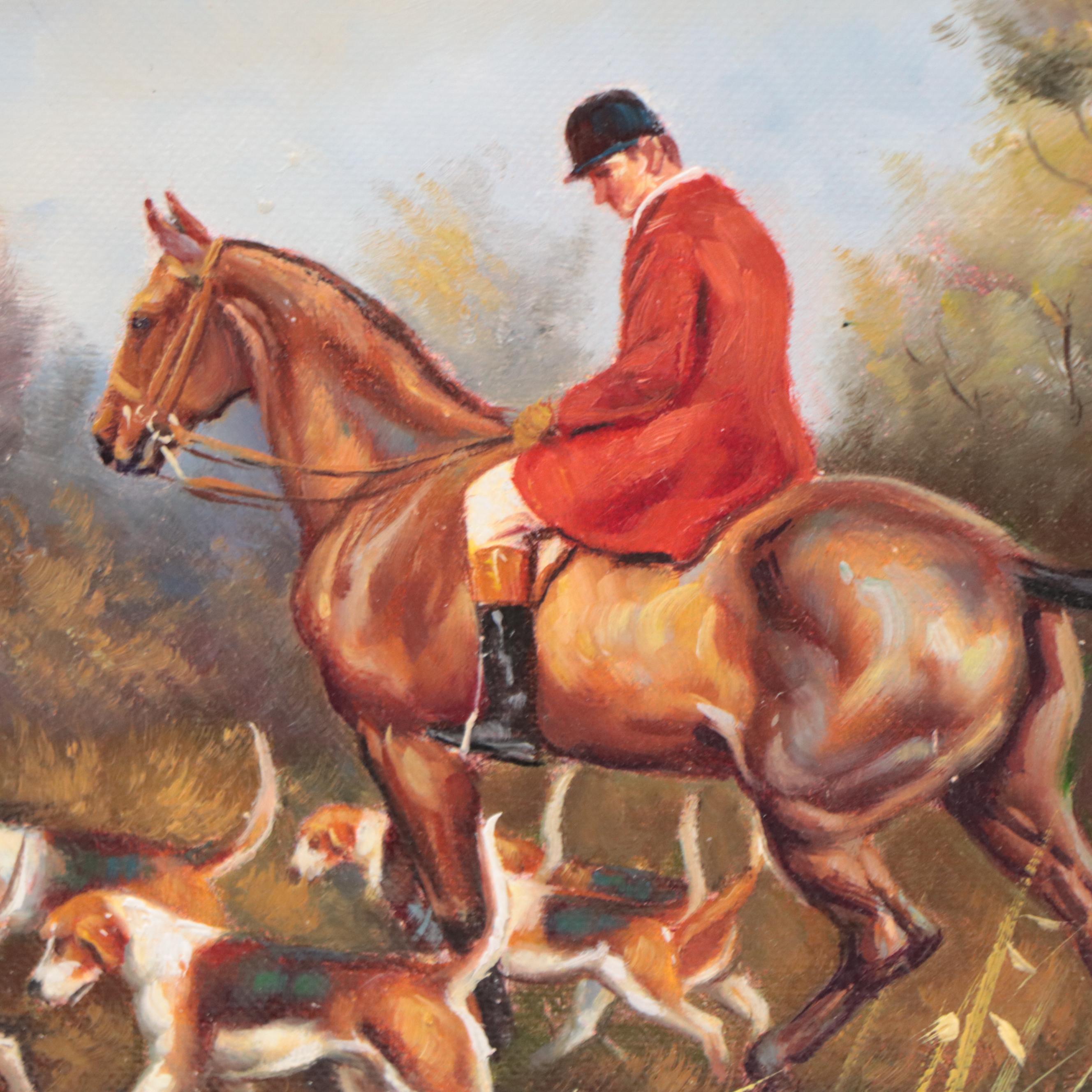W. Krell Horse Fox Hunting Oil Painting