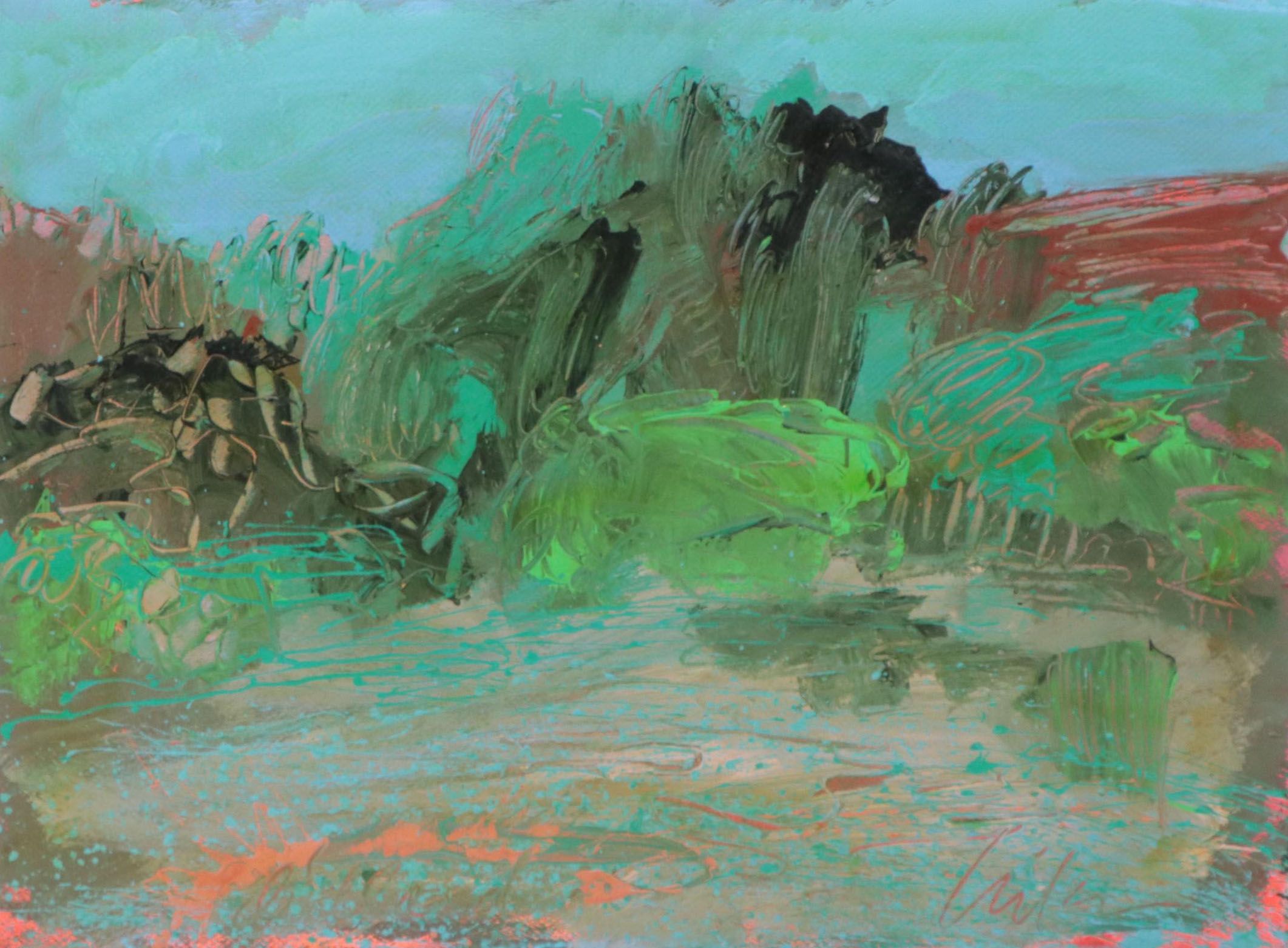 Harry Hilson Abstract Landscape Acrylic Painting, Circa 1980