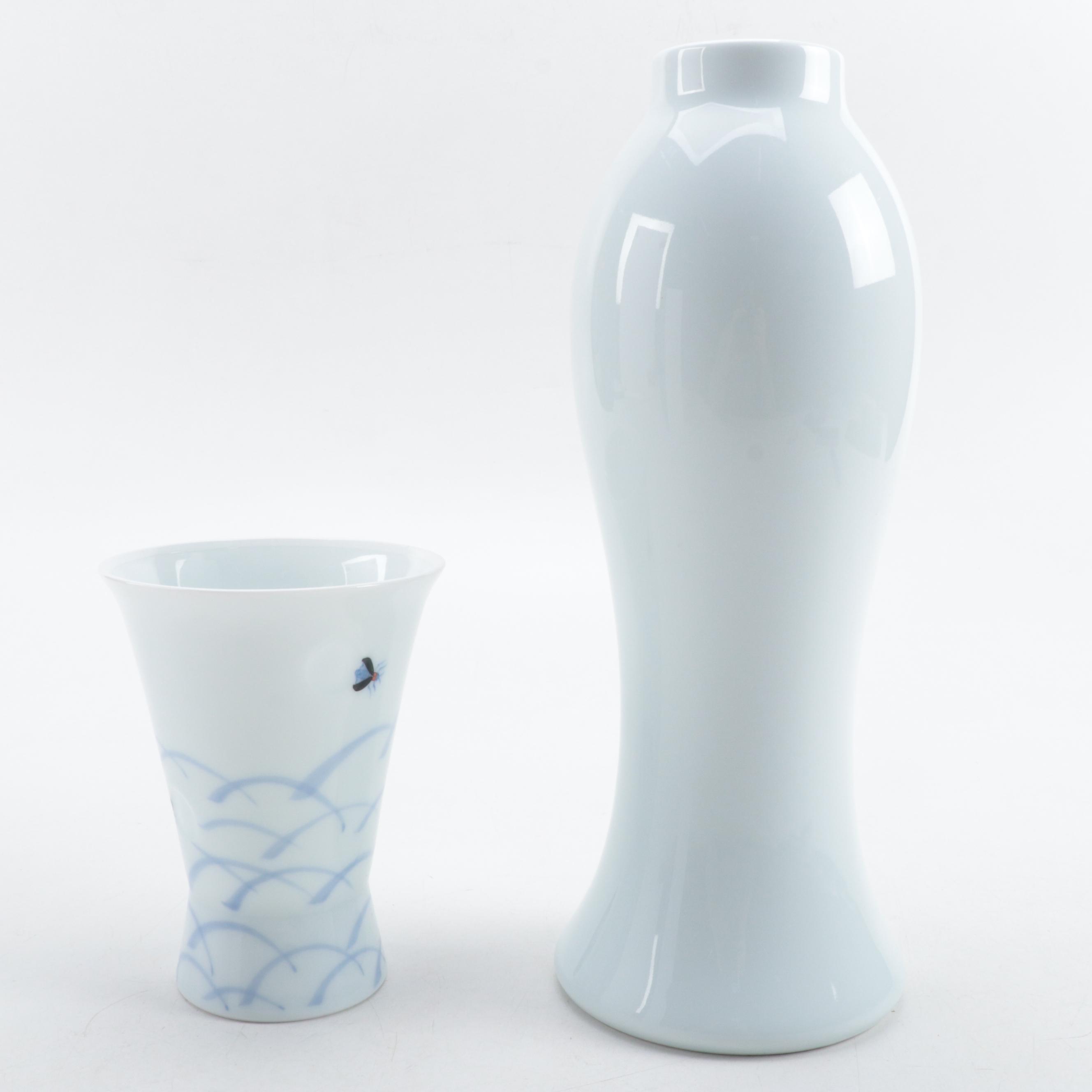 Japanese Fukagawa and Hataman Blue and White Arita Porcelain Vases