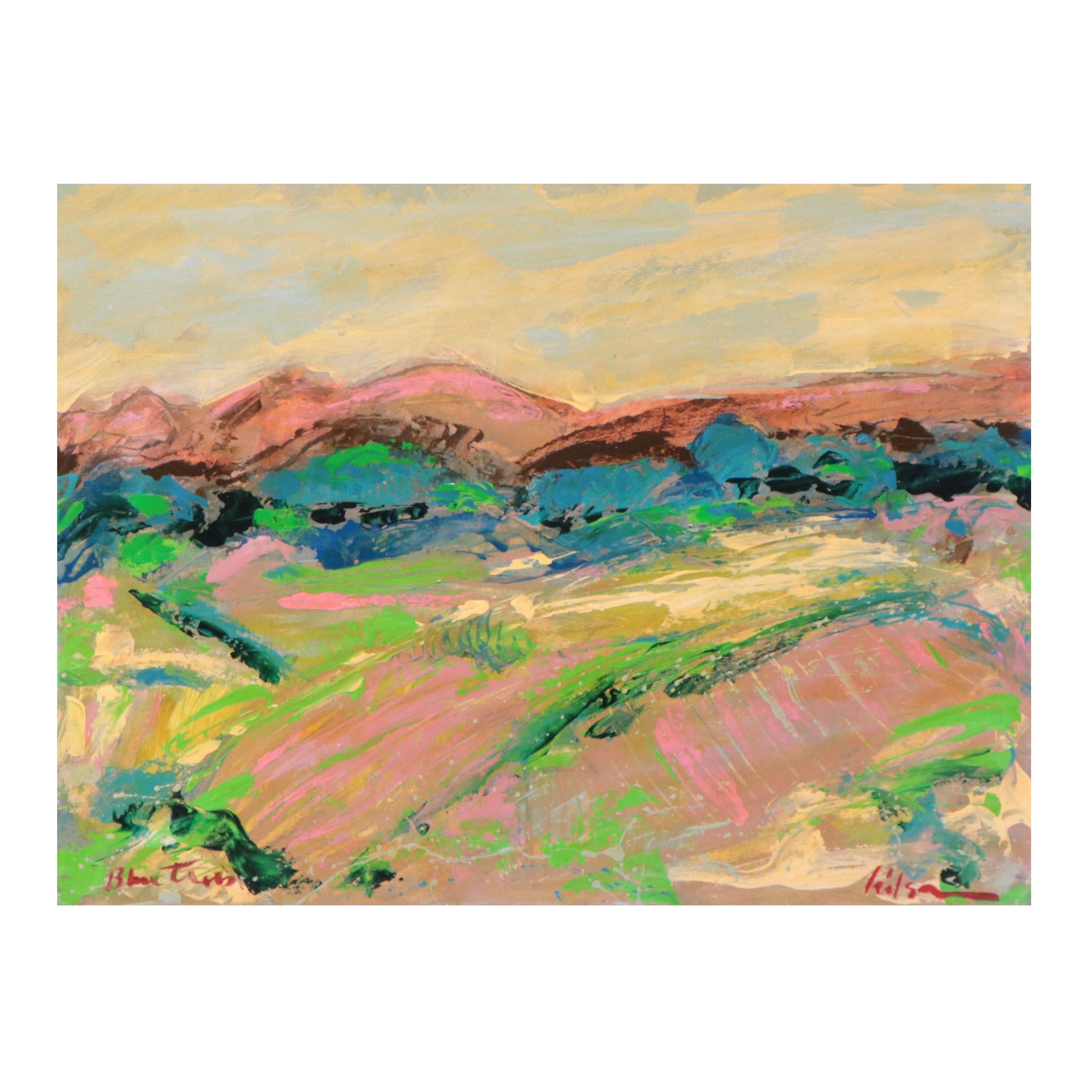 Harry Hilson Abstract Landscape Acrylic Painting, Circa 1980