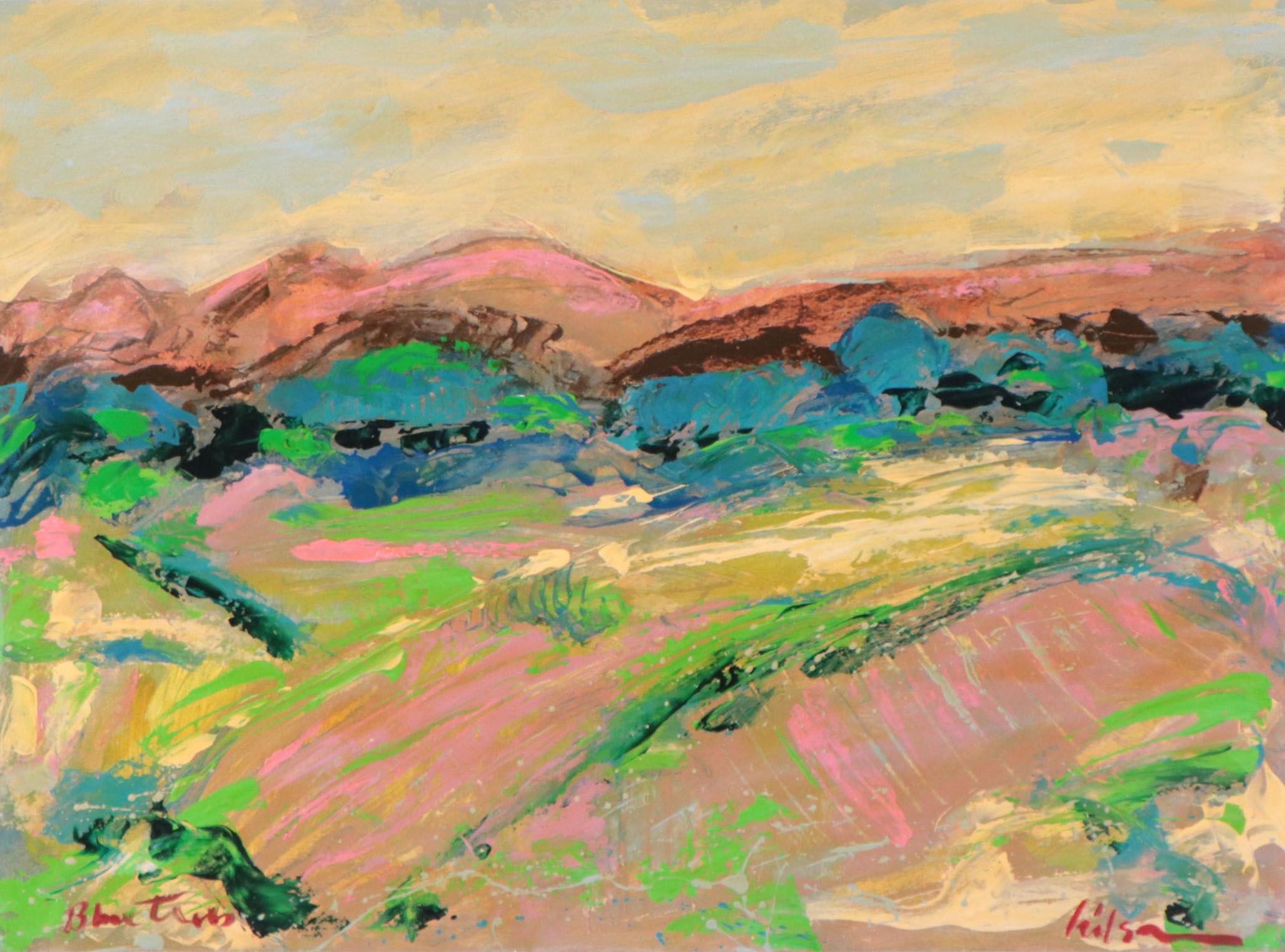 Harry Hilson Abstract Landscape Acrylic Painting, Circa 1980