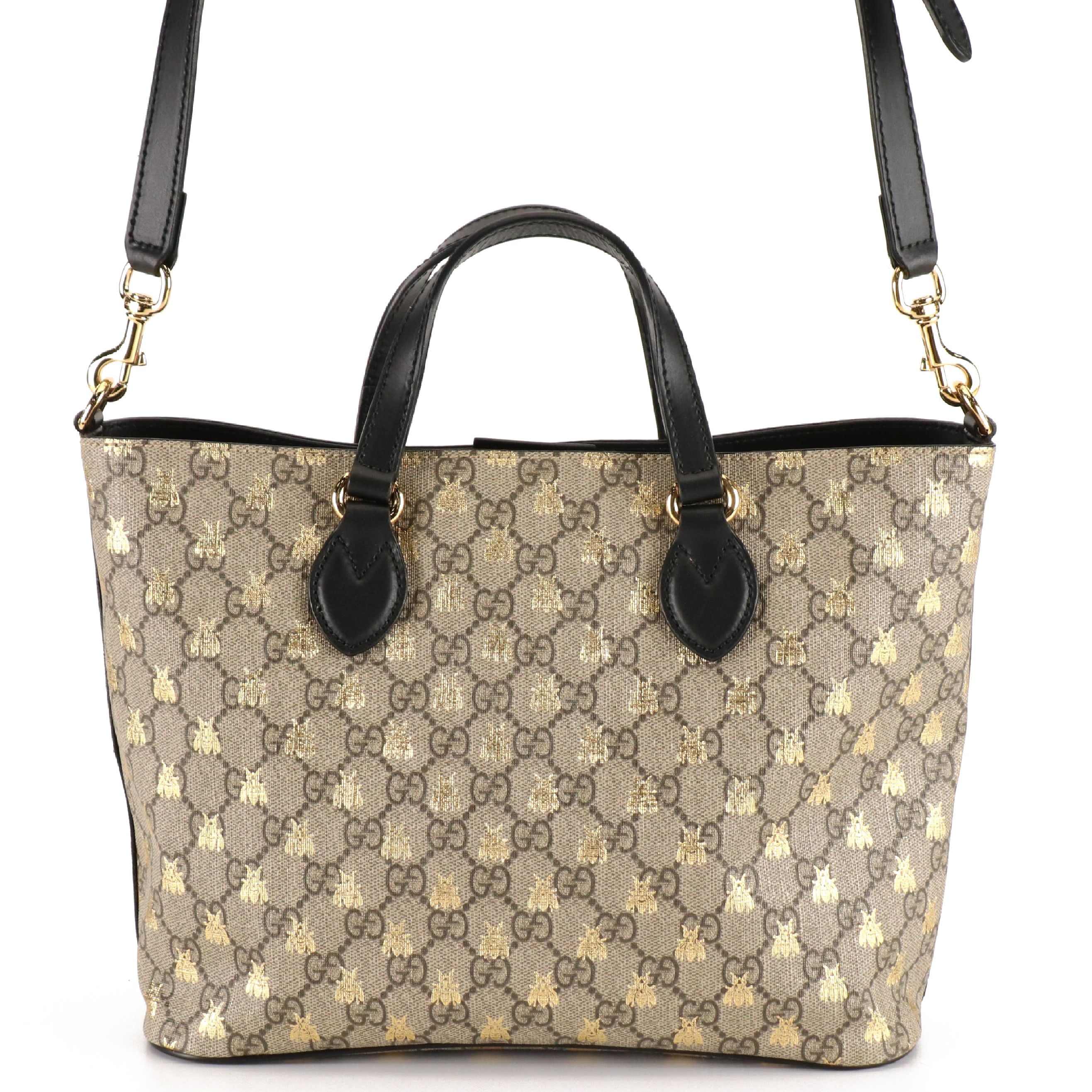 Gucci GG Supreme Bee Printed Soft Tote Bag with Detachable Strap