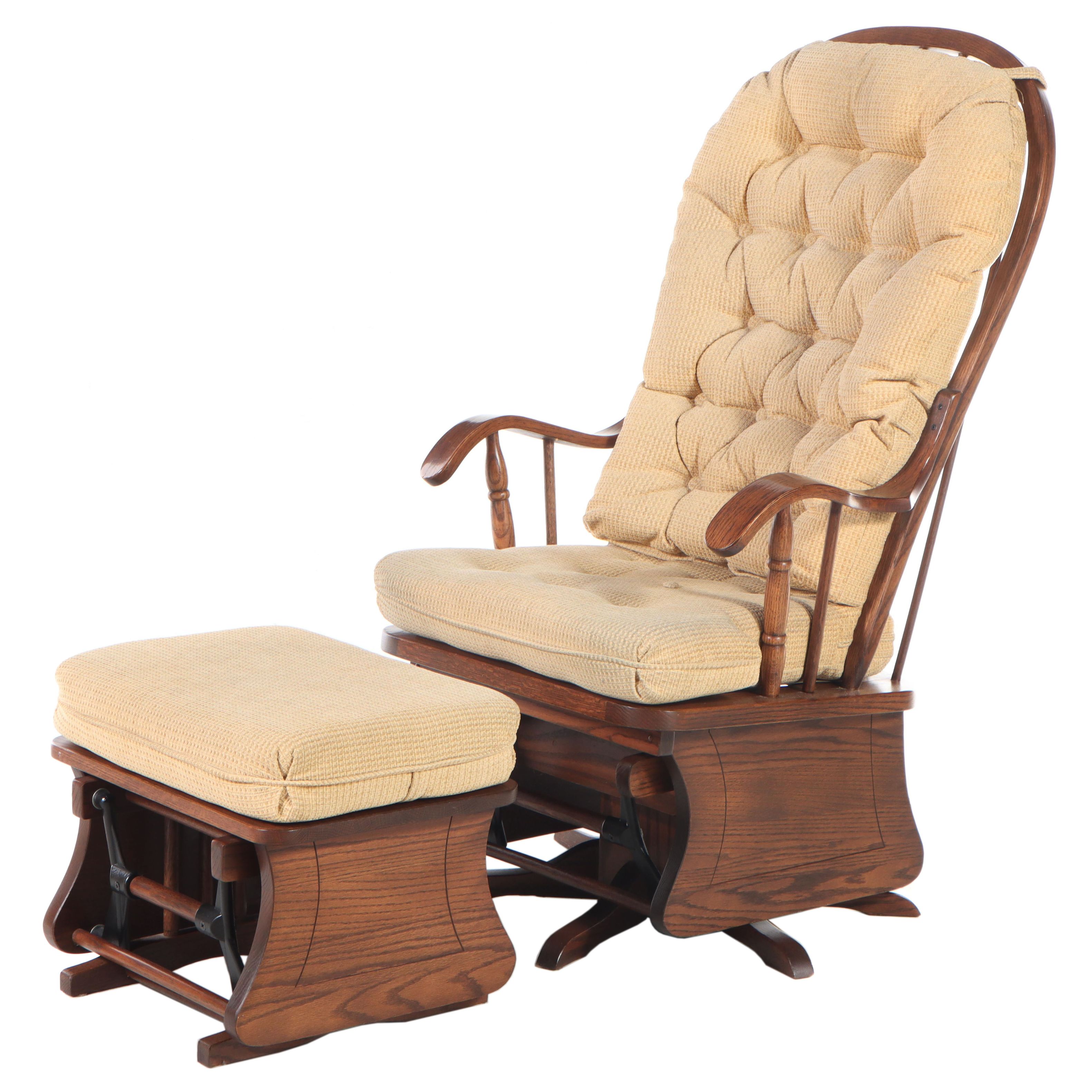 Elite Seating Oak Swivel-Glider with Footstool, Late 20th Century
